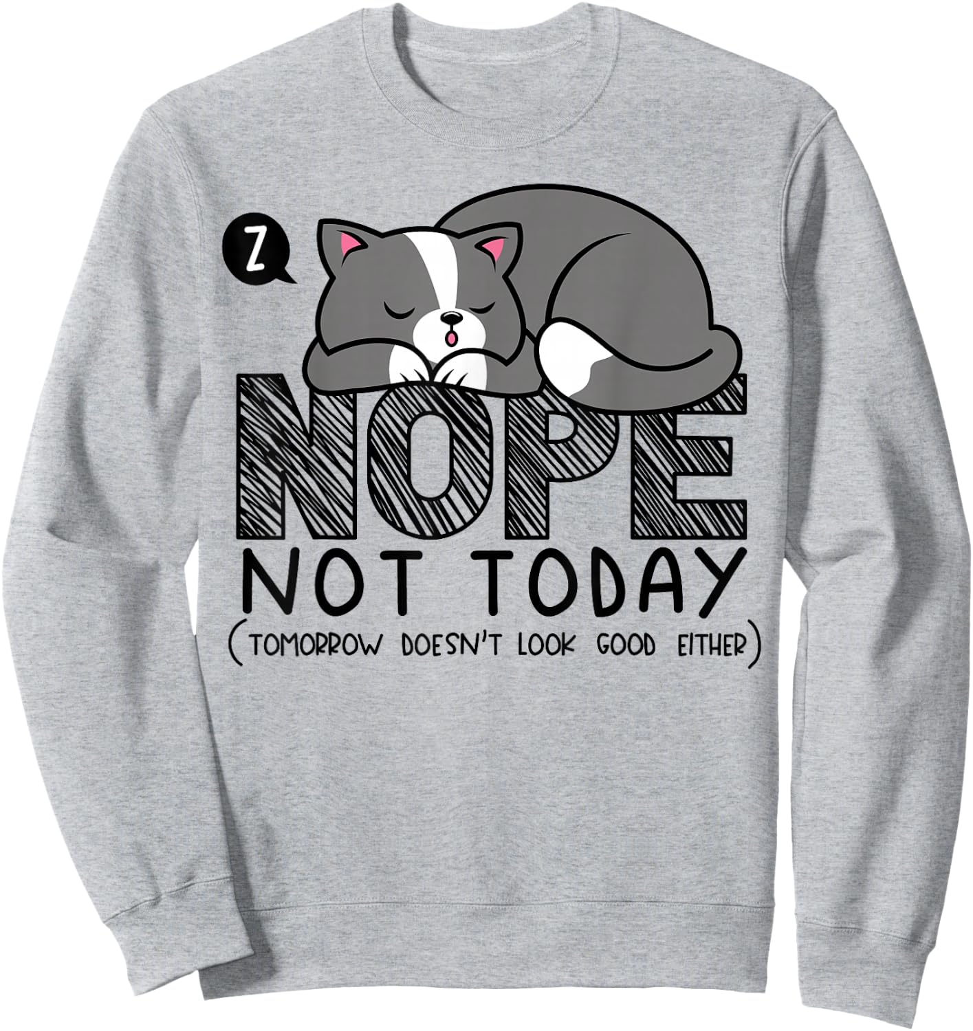 Nope not Today Sleeping Cat Novelty Graphic Procrastinator Sweatshirt - Sweatshirt | Ash