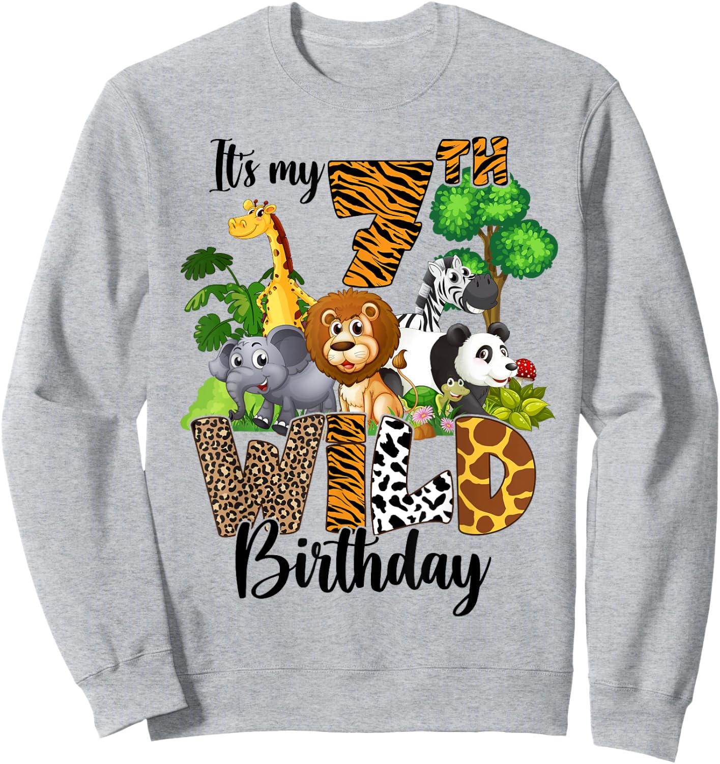 It's My 7th Birthday Zoo Theme Birthday Safari Jungle Animal Sweatshirt - Sweatshirt | Ash