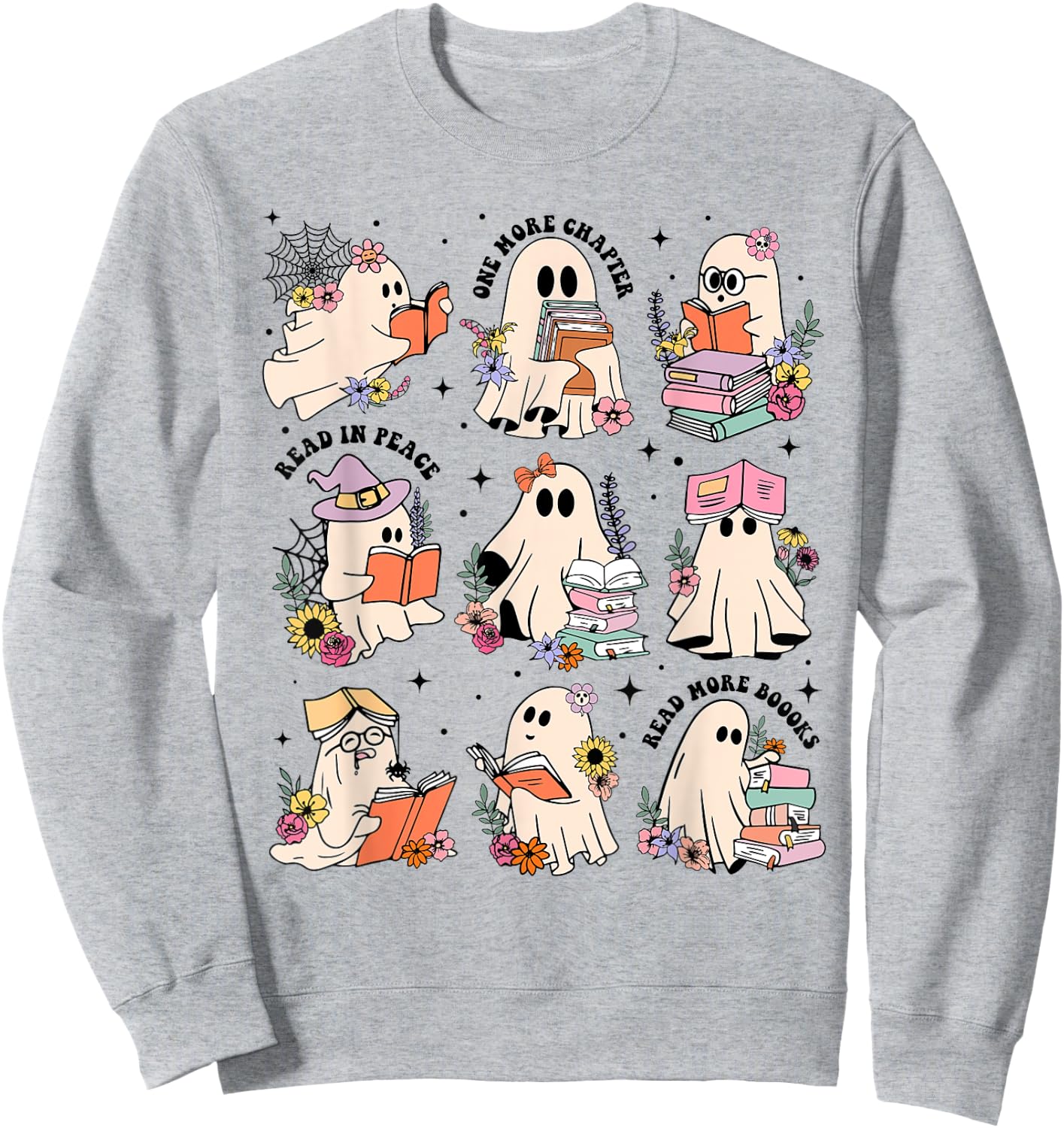 Teacher Halloween Ghost Book Reading Librarian Teacher Ghost Sweatshirt - Sweatshirt | Ash