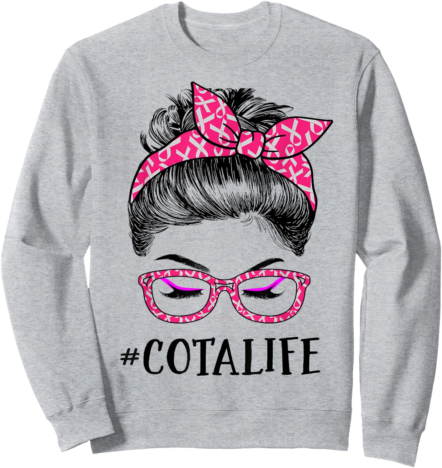 COTA Assistant In October We Wear Pink Messy Bun Cancer Sweatshirt - Sweatshirt | Ash