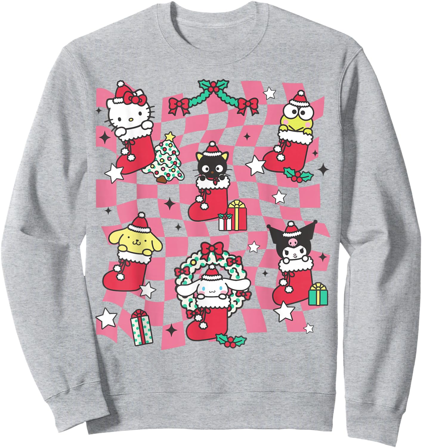 Hello Kitty and Friends Christmas Holiday Stockings Collage Sweatshirt - Sweatshirt | Ash