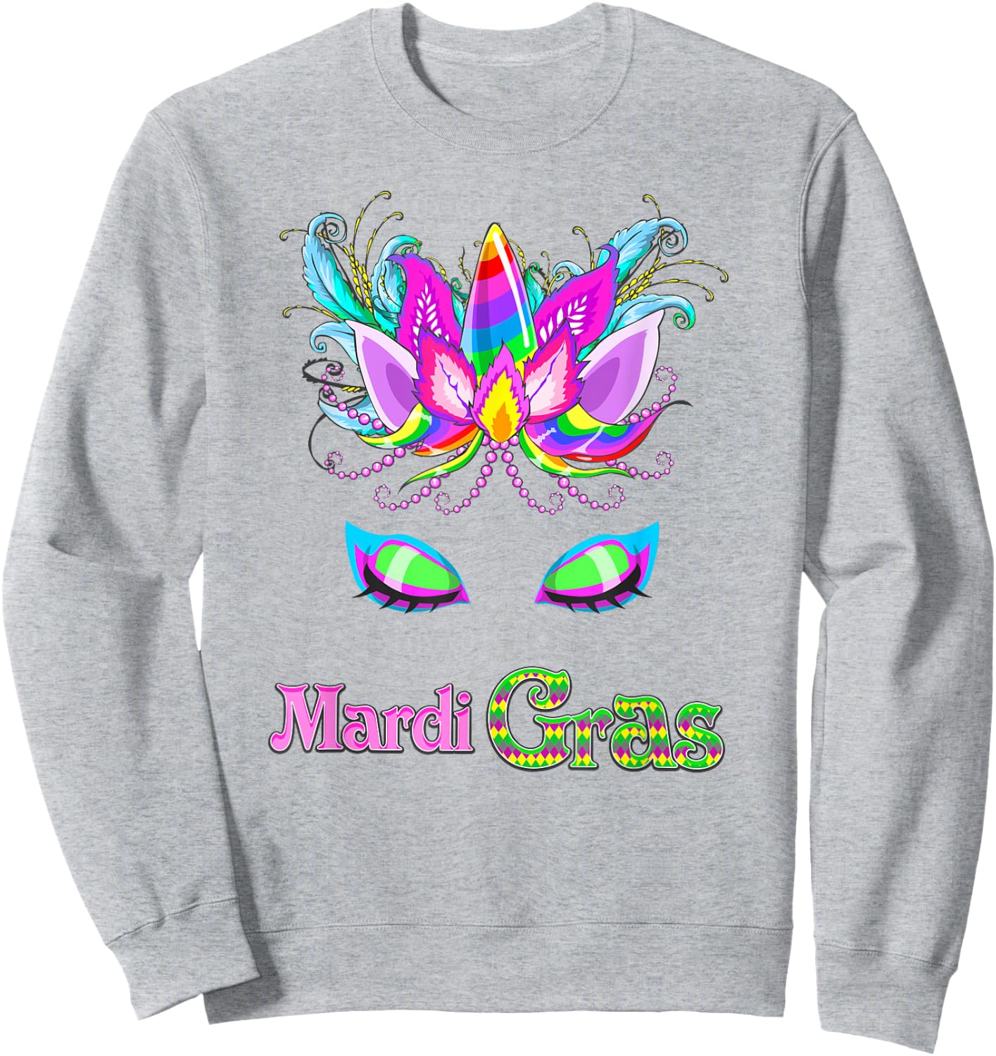 Girls Unicorn Mardi Gras T Shirt, New Orleans Family Parade Sweatshirt - Sweatshirt | Ash