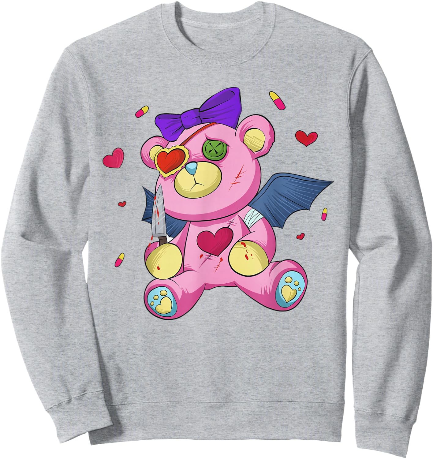 Menhera chan Yami Kawaii Pastel Goth Harajuku Teddy Bear Sweatshirt - Sweatshirt | Ash