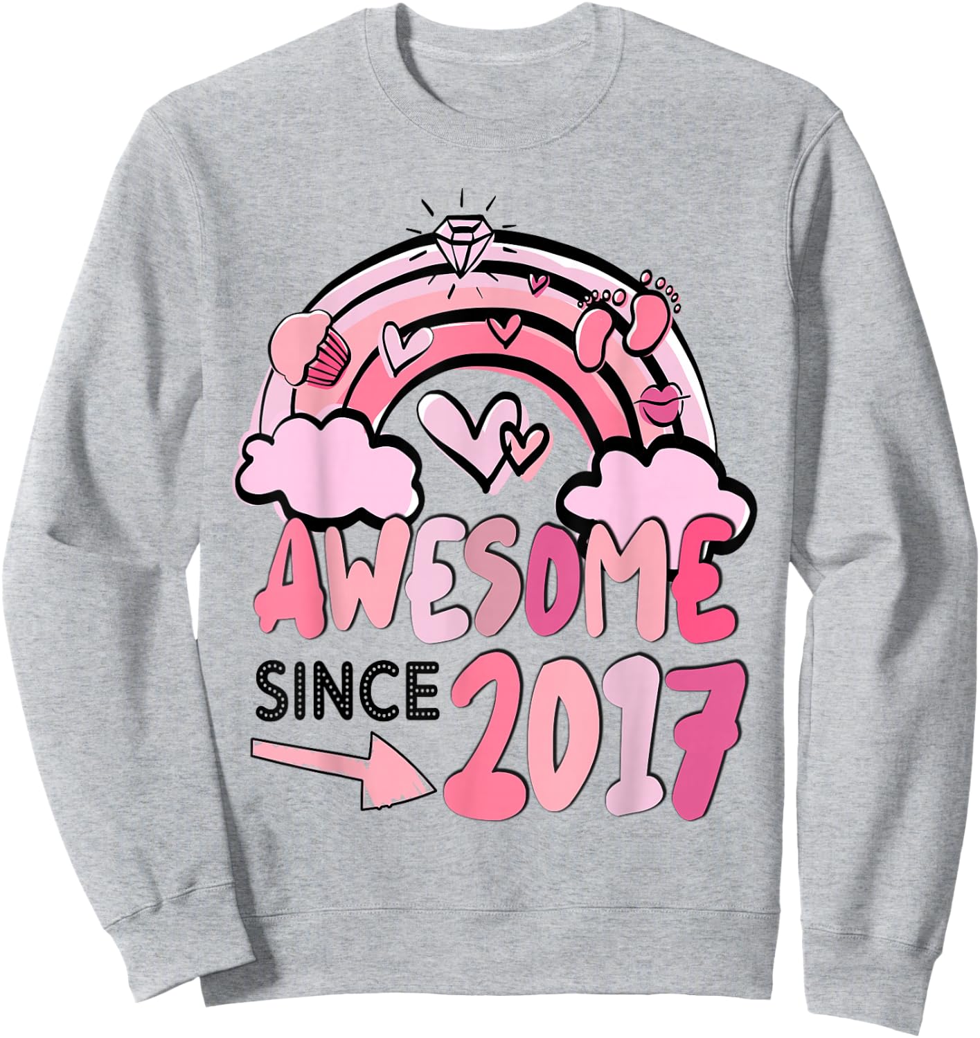 Cute Pink Rainbow Awesome Since 2017 Girl's Birthday Sweatshirt - Sweatshirt | Ash