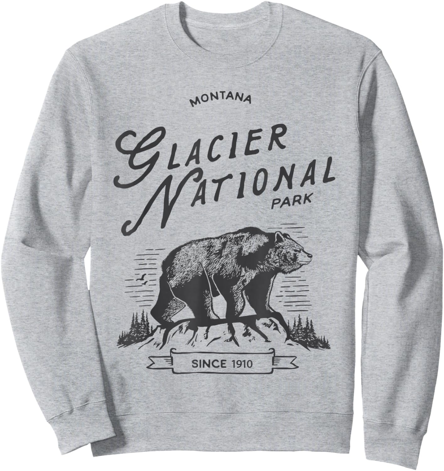 Vintage Glacier National Park T Shirt Retro Bear Montana Sweatshirt - Sweatshirt | Ash
