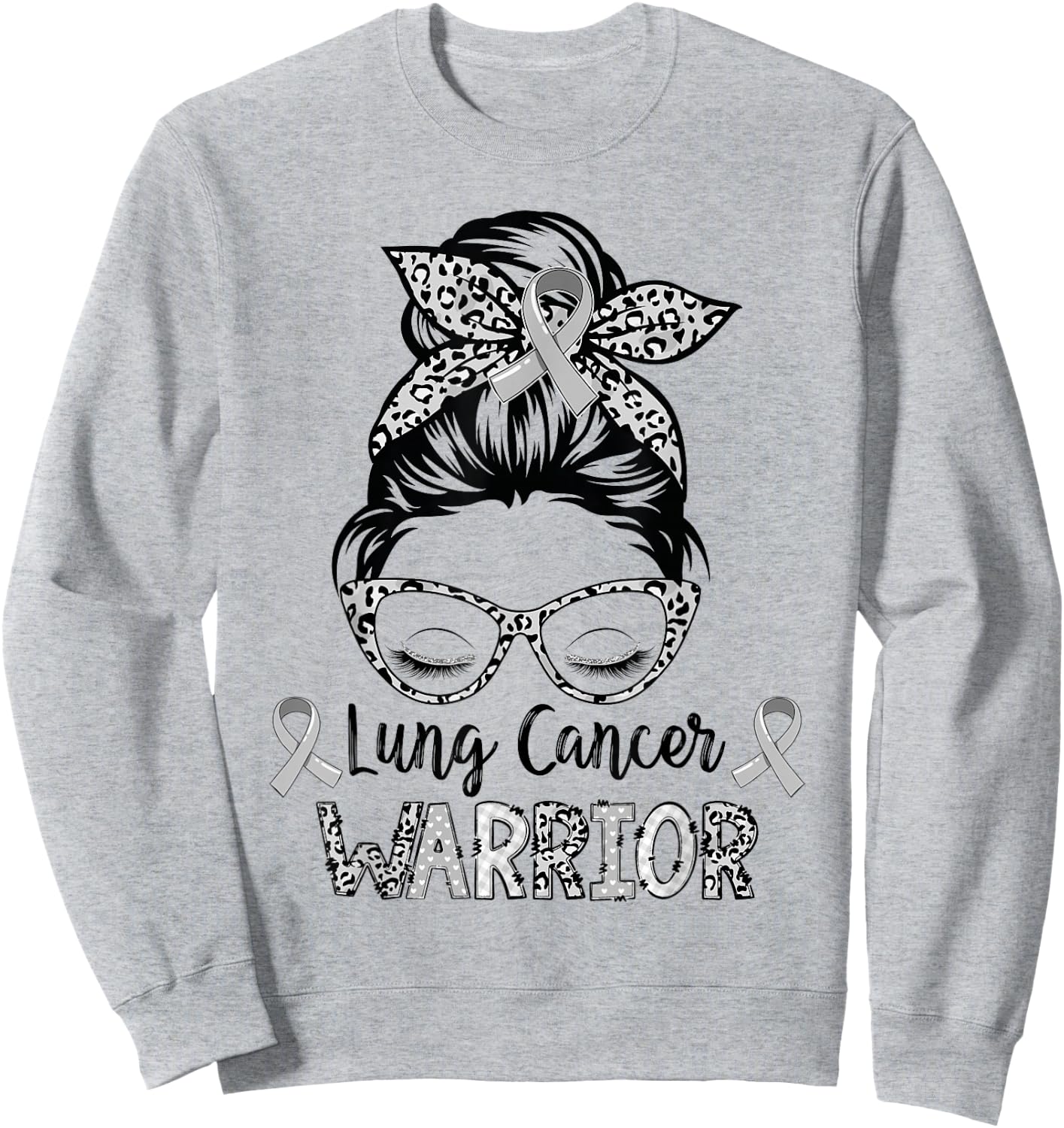 Lung Cancer Warrior Messy Bun Lung Warrior Sweatshirt - Sweatshirt | Ash
