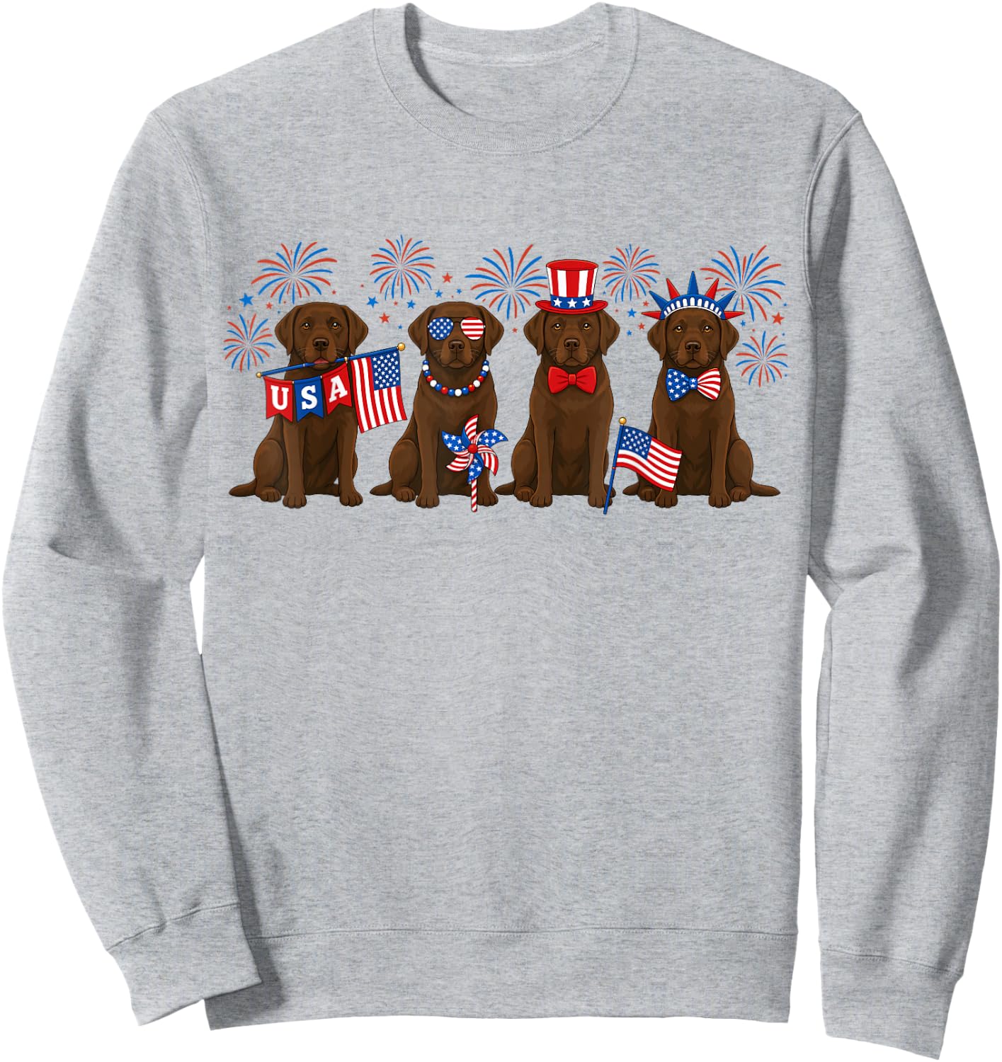 Patriotic 4th July Chocolate Lab Labrador American Flag Men Sweatshirt - Sweatshirt | Ash