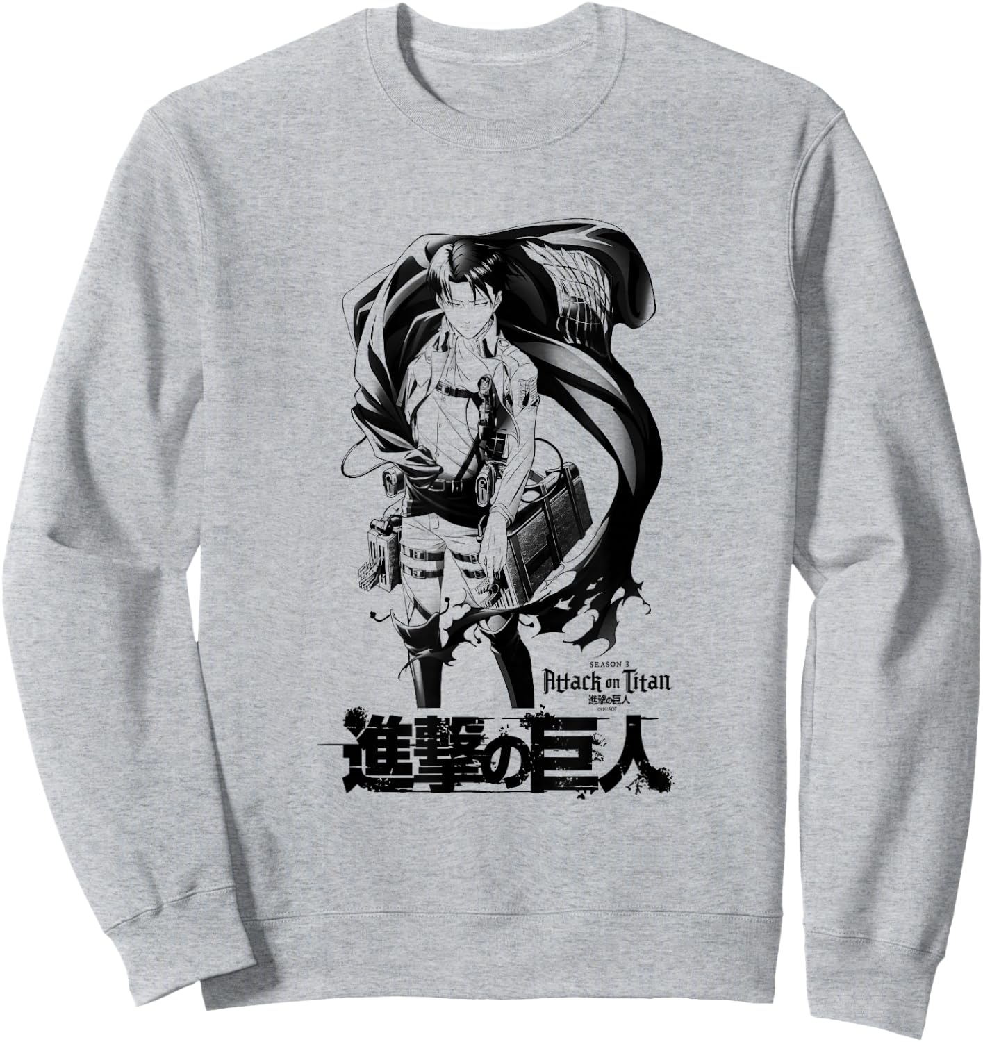 Attack on Titan Season 3 Levi with Cloak Black Outline Anime Sweatshirt - Sweatshirt | Ash