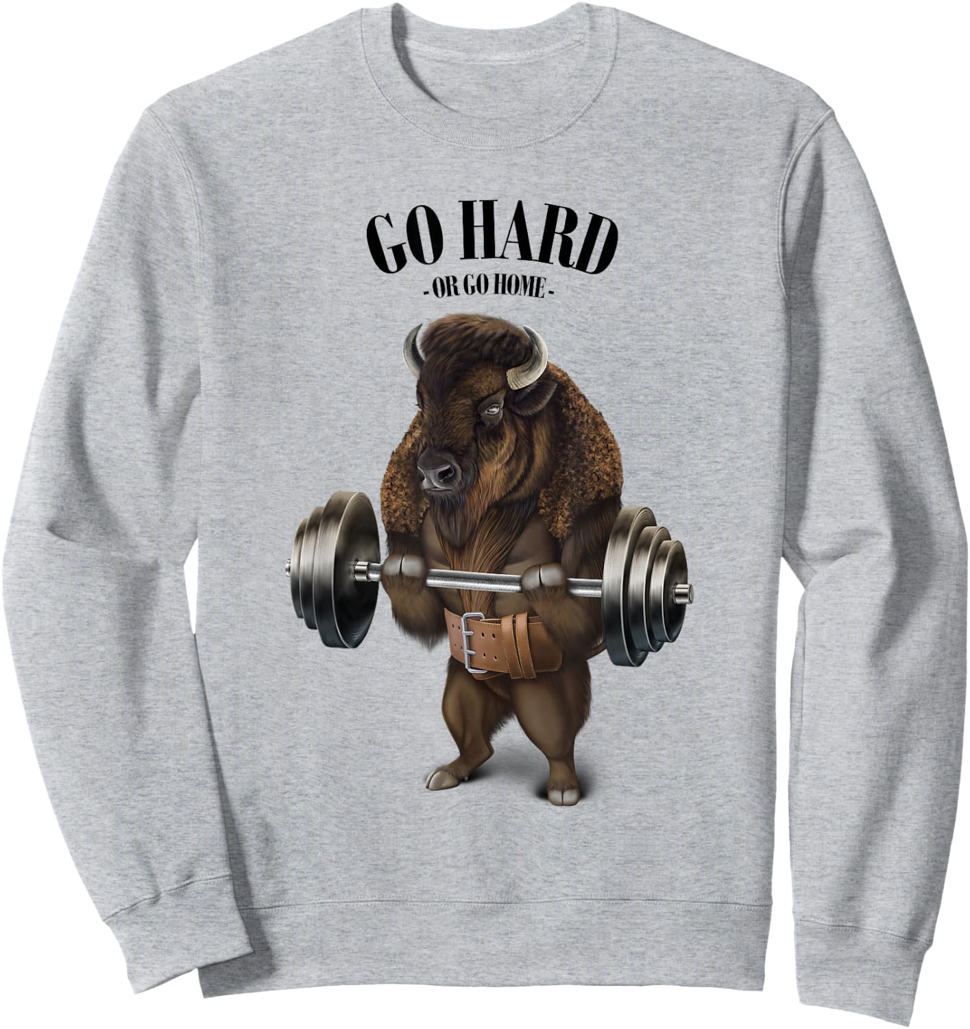 Bison Buffalo Bull Weightlifting in Fitness Gym Sweatshirt - Sweatshirt | Ash
