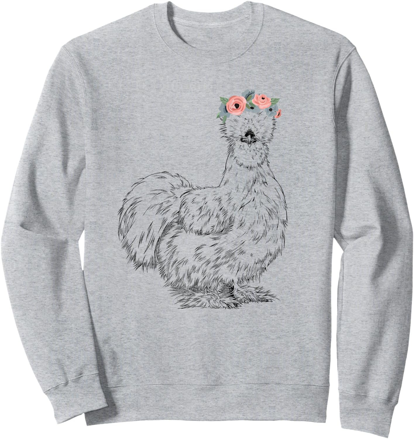 Silkie Chicken with Floral Headband Farm Animal Sweatshirt - Sweatshirt | Ash