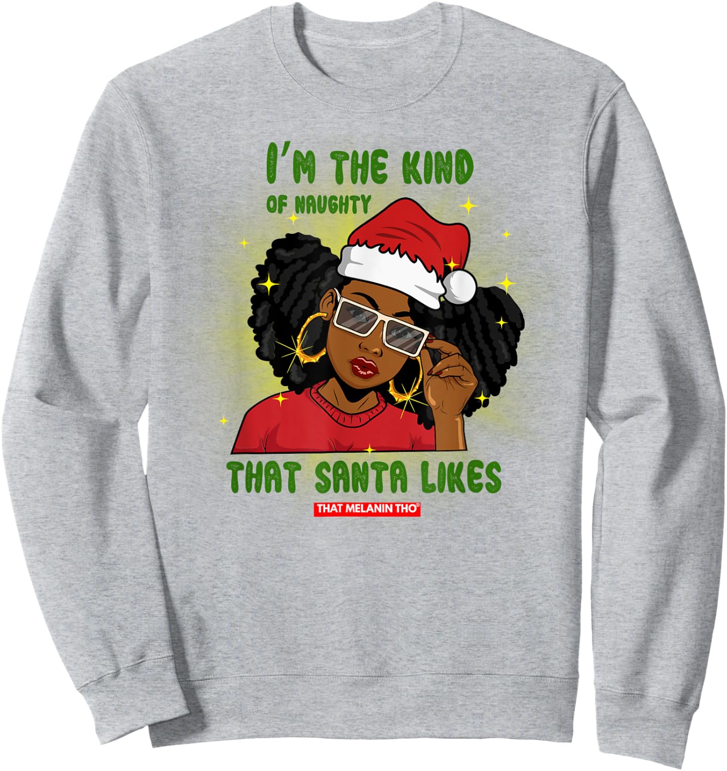 I'm The Naughty Santa Likes Black Afro Mrs. Claus Christmas Short Sleeve Sweatshirt - Sweatshirt | Ash