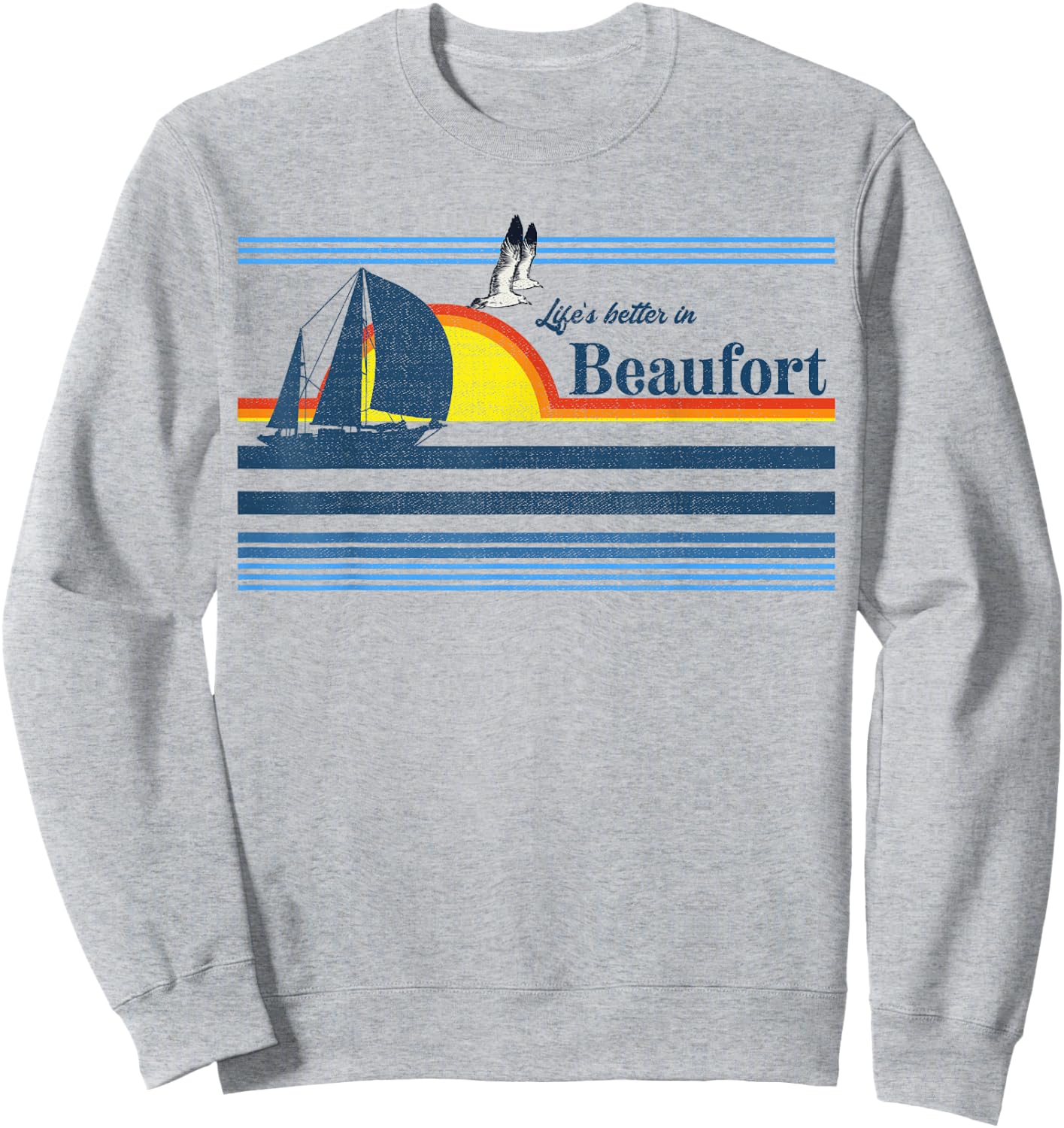 Beaufort North South Carolina NC SC Gift Beach Retro Vintage Sweatshirt - Sweatshirt | Ash