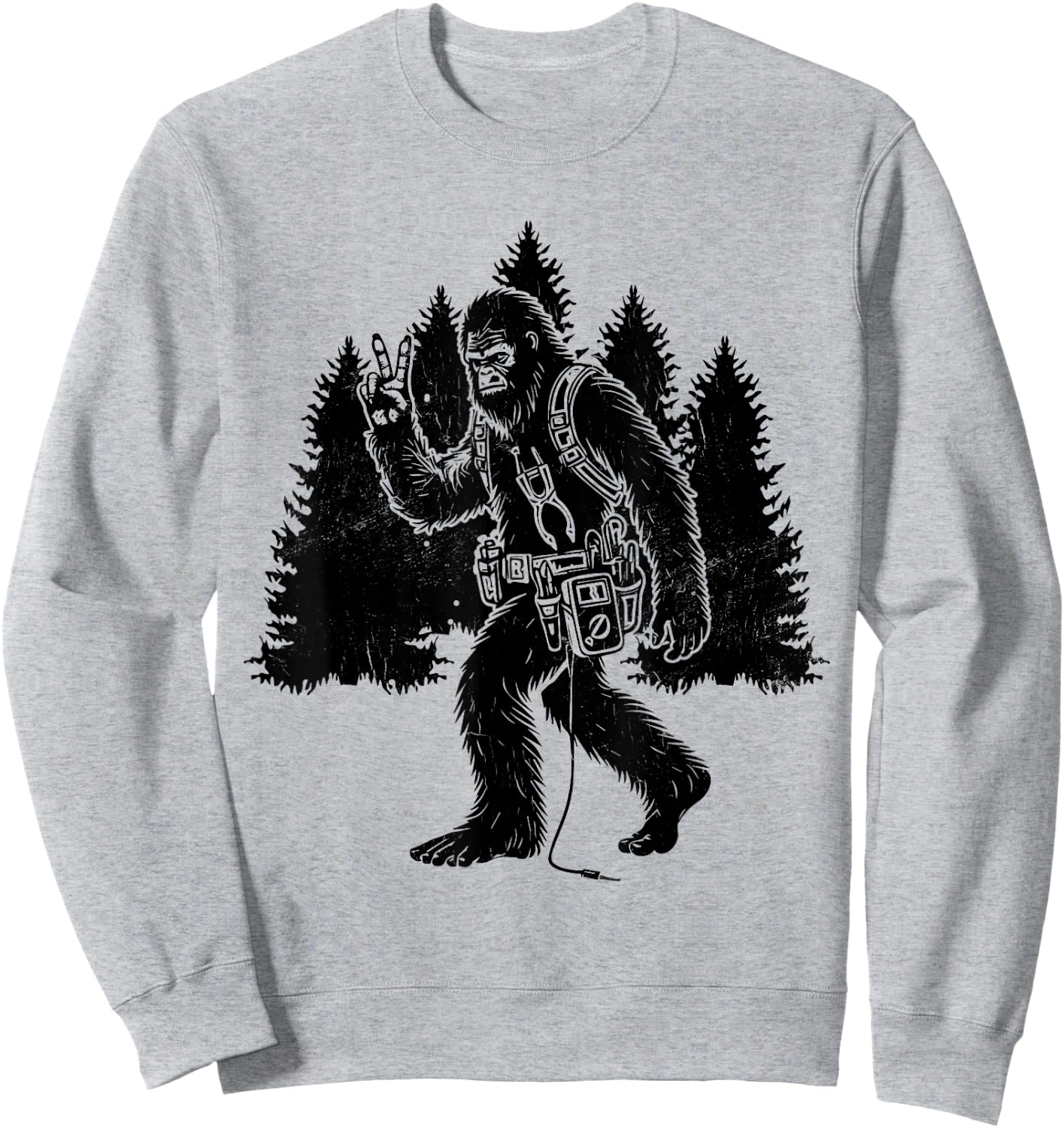 Funny Retro Bigfoot Lineman Electrician Sasquatch Lineworker Sweatshirt - Sweatshirt | Ash