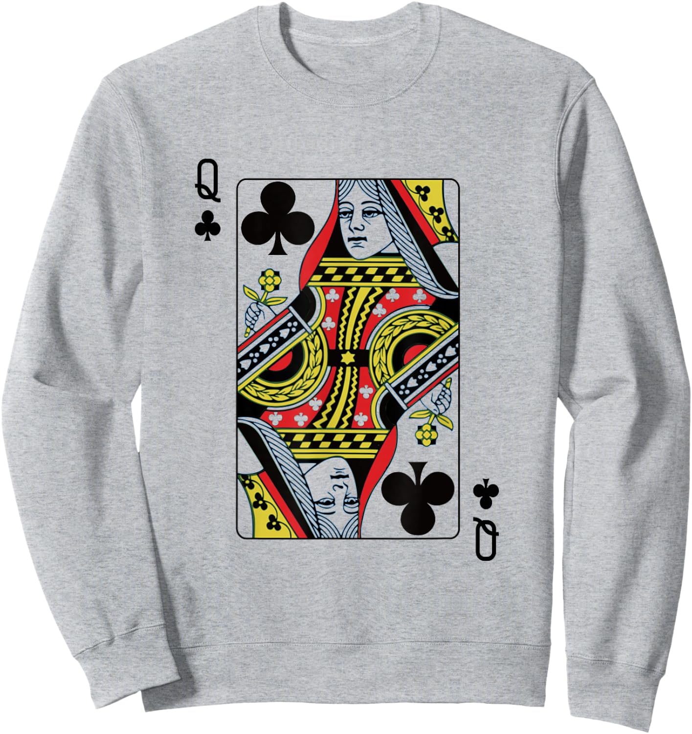 Queen Of The Clubs Playing Card Poker Sweatshirt - Sweatshirt | Ash