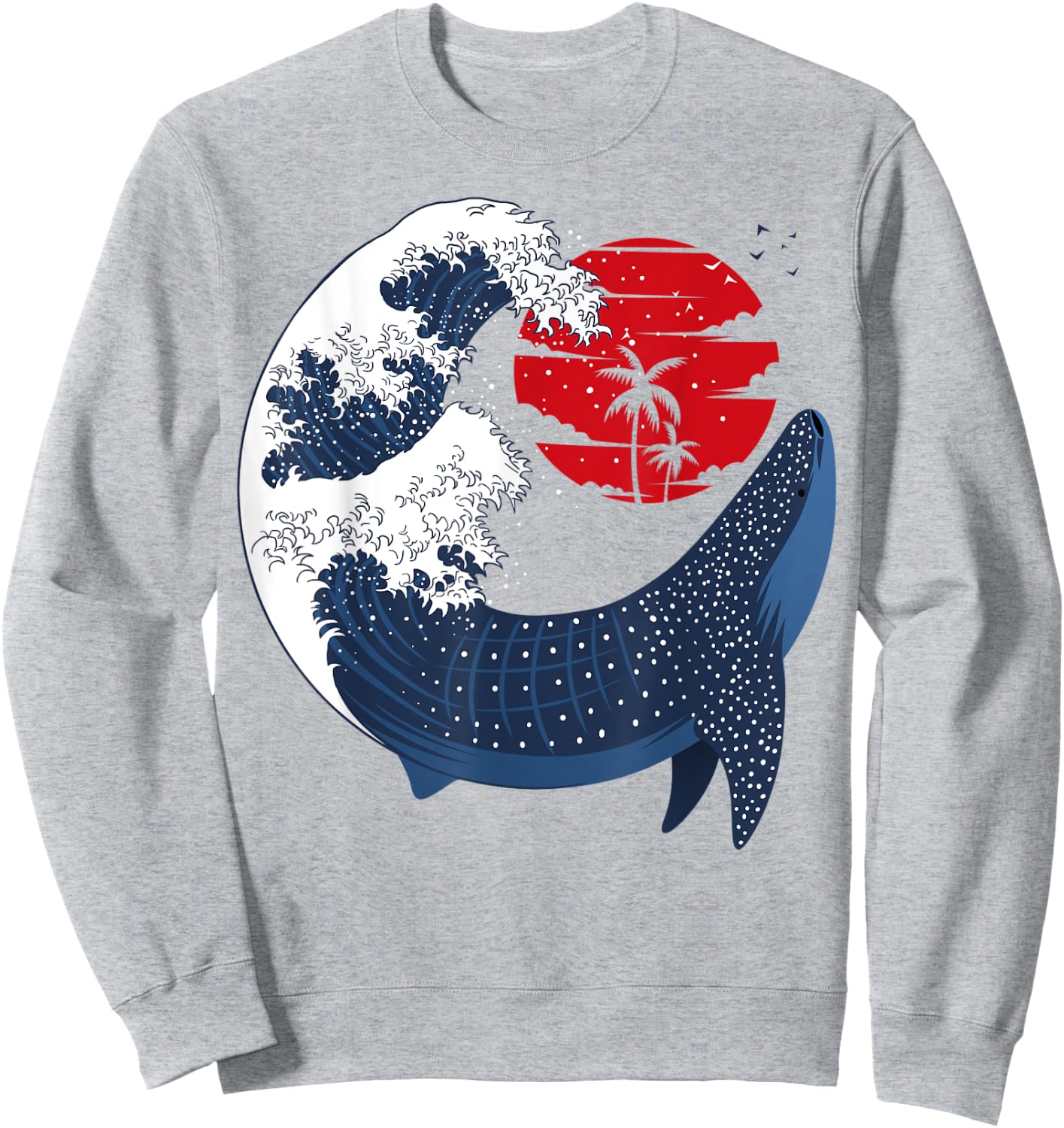 Large Shark Whale Japanese Wave Sweatshirt - Sweatshirt | Ash