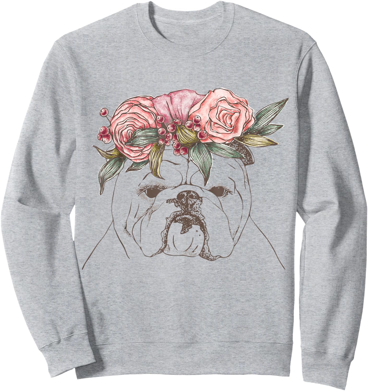 Outline with flowers English British Bulldog Women Girls Kids Sweatshirt - Sweatshirt | Ash