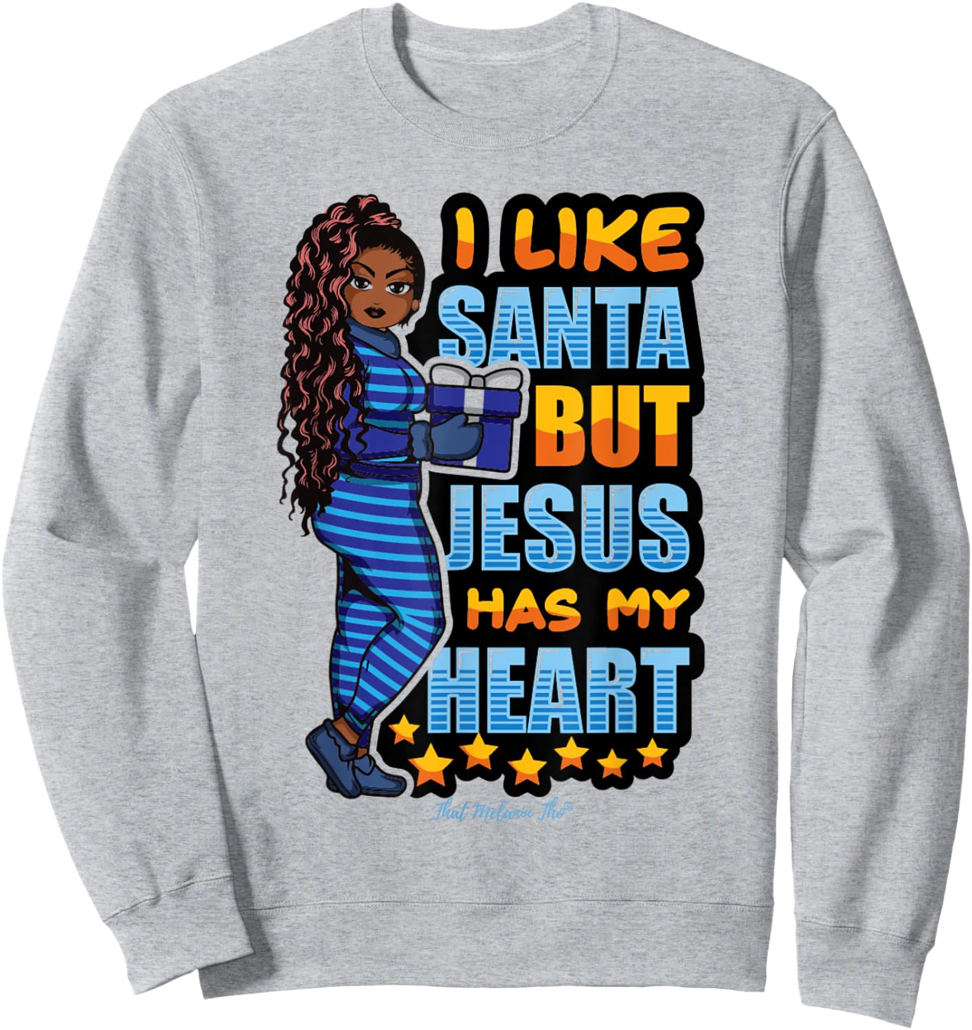 I Like Santa But Jesus Has My Heart Black Woman Christmas Sweatshirt - Sweatshirt | Ash