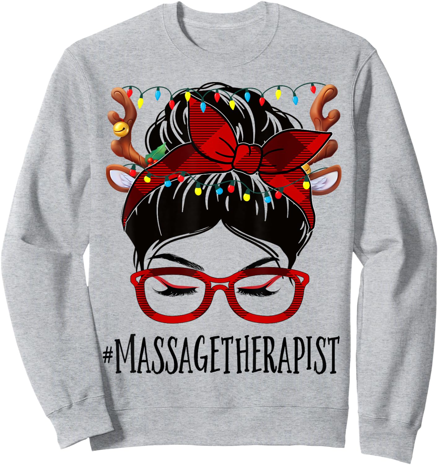 Massage Therapist Christmas Woman Messy Bun Buffalo Xmas Sweatshirt - Sweatshirt | Ash