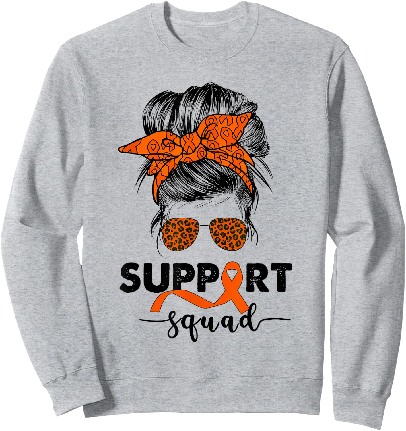 Leukemia Awareness Cancer Leopard Print Heart Orange Ribbon Sweatshirt - Sweatshirt | Ash