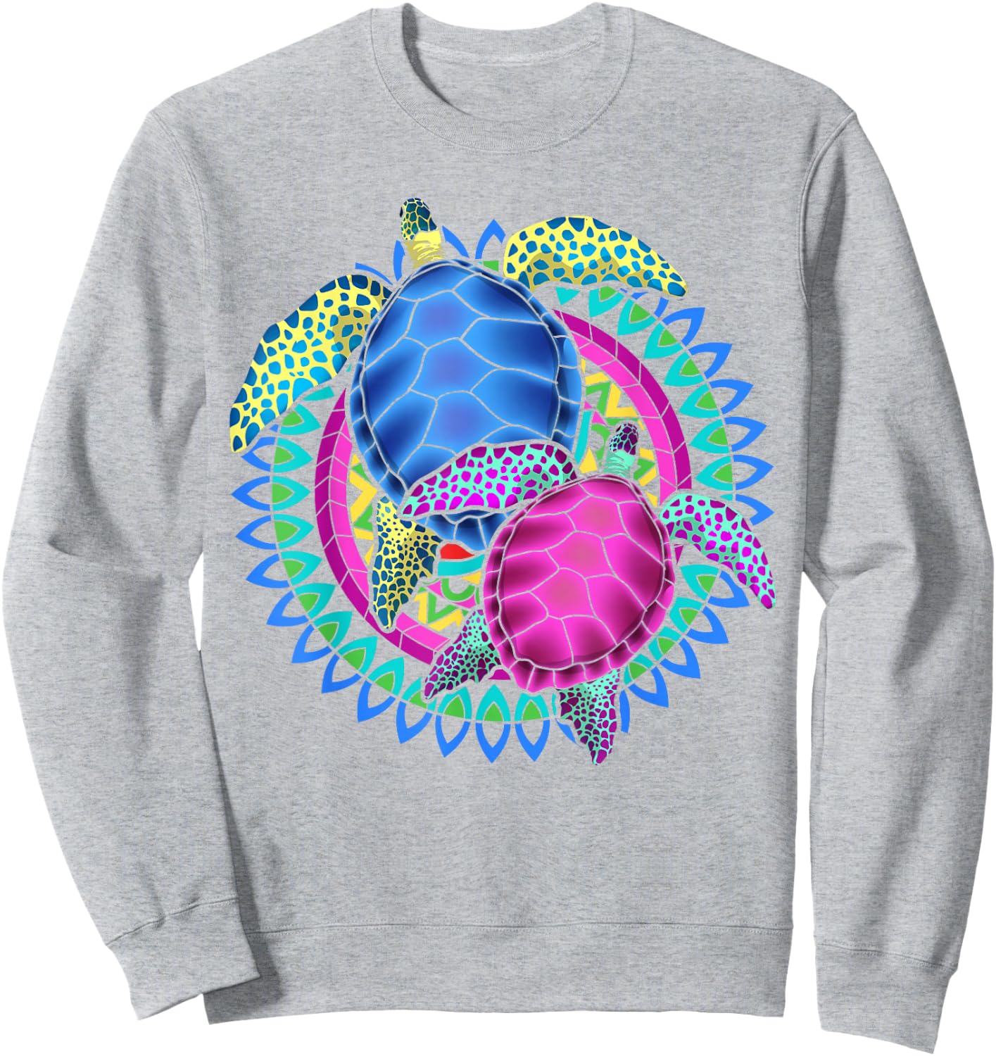 Colorful Mandala Animal Lover Polynesian Hawaiian Sea Turtle Sweatshirt - Sweatshirt | Ash