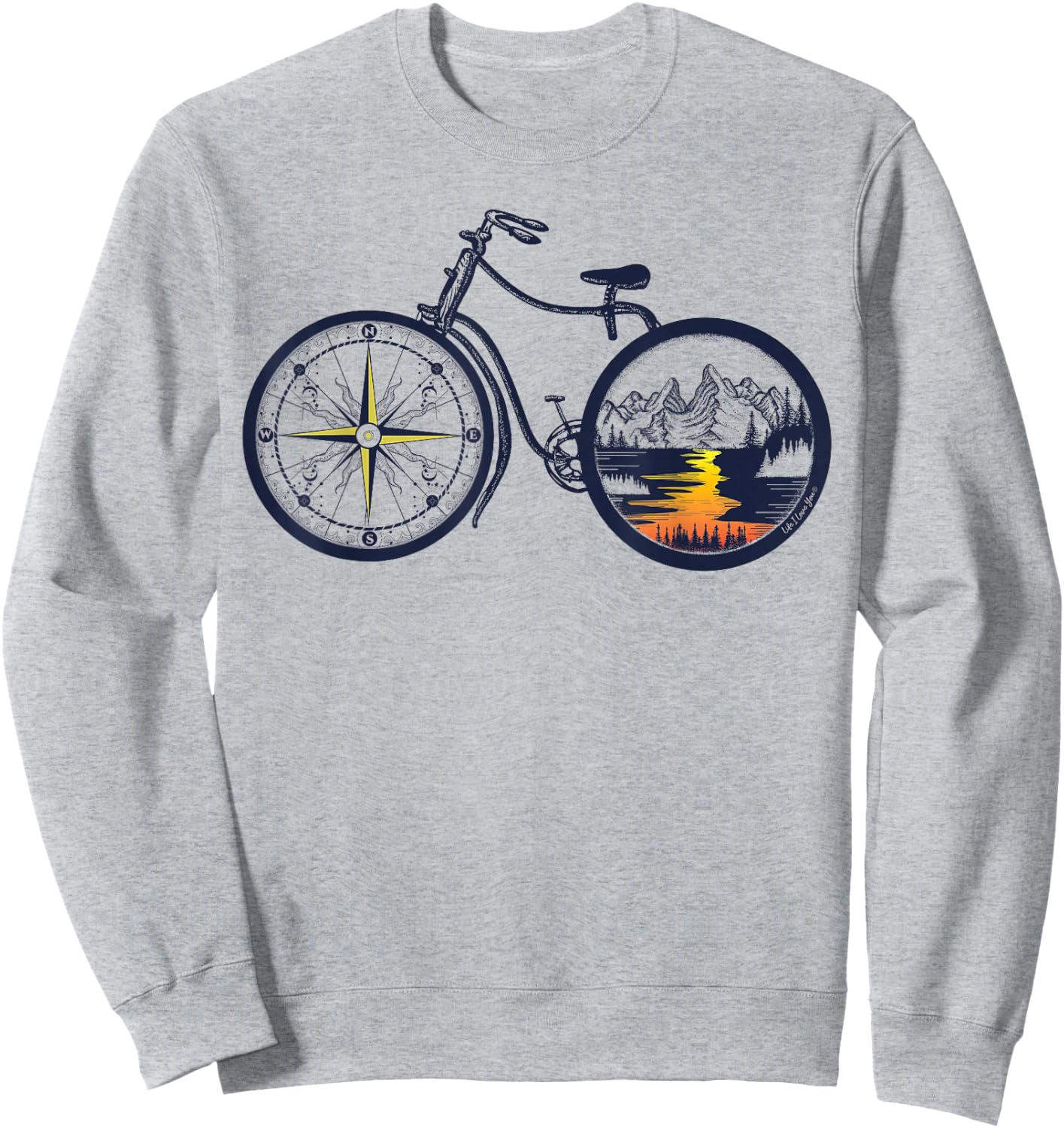 Retro Bicycle with Compass and Mountains - Cycling Sweatshirt - Sweatshirt | Ash