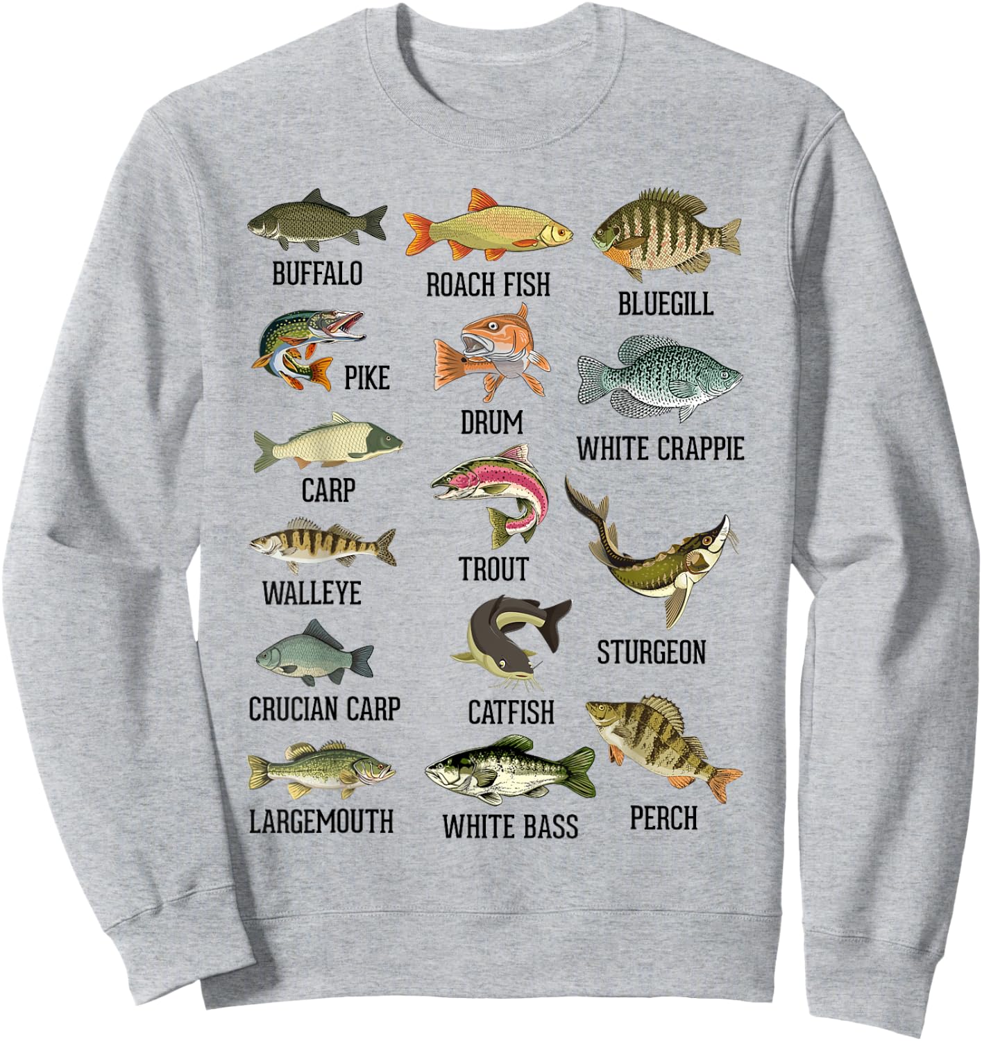 Types Of Freshwater Fish Fisherman Biology Educational Sweatshirt - Sweatshirt | Ash