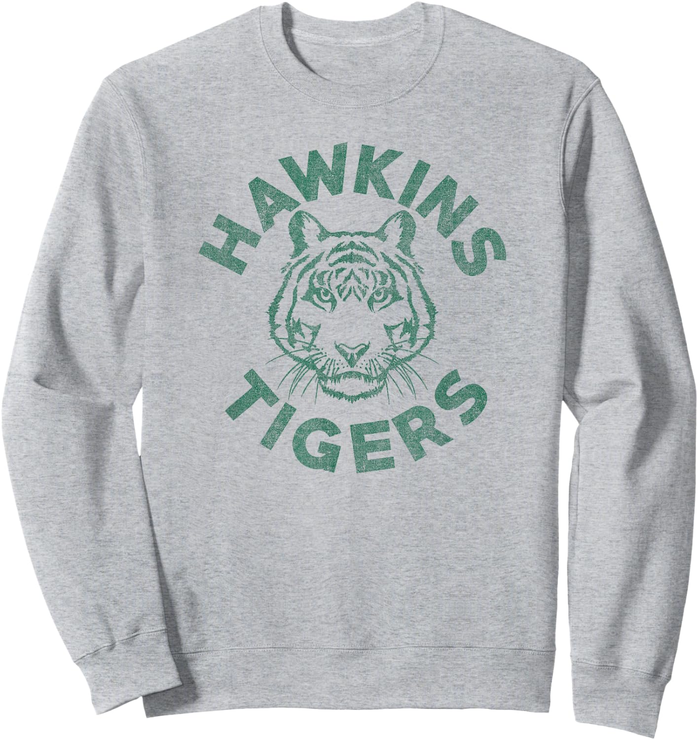 Stranger Things 4 Hawkins Tigers Faded Green Logo Sweatshirt - Sweatshirt | Ash