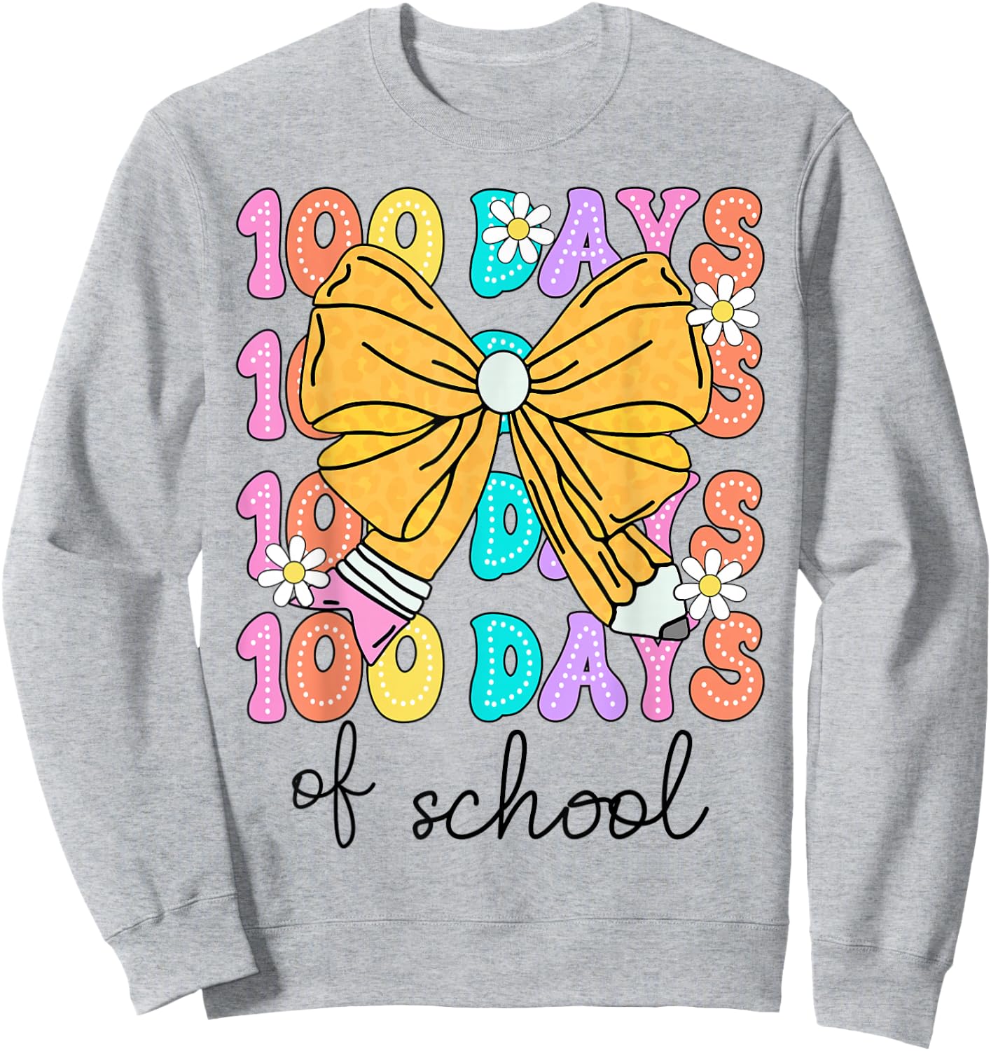 100 Days Of School Coquette Bow 100th Day School Kids Girls Sweatshirt - Sweatshirt | Ash