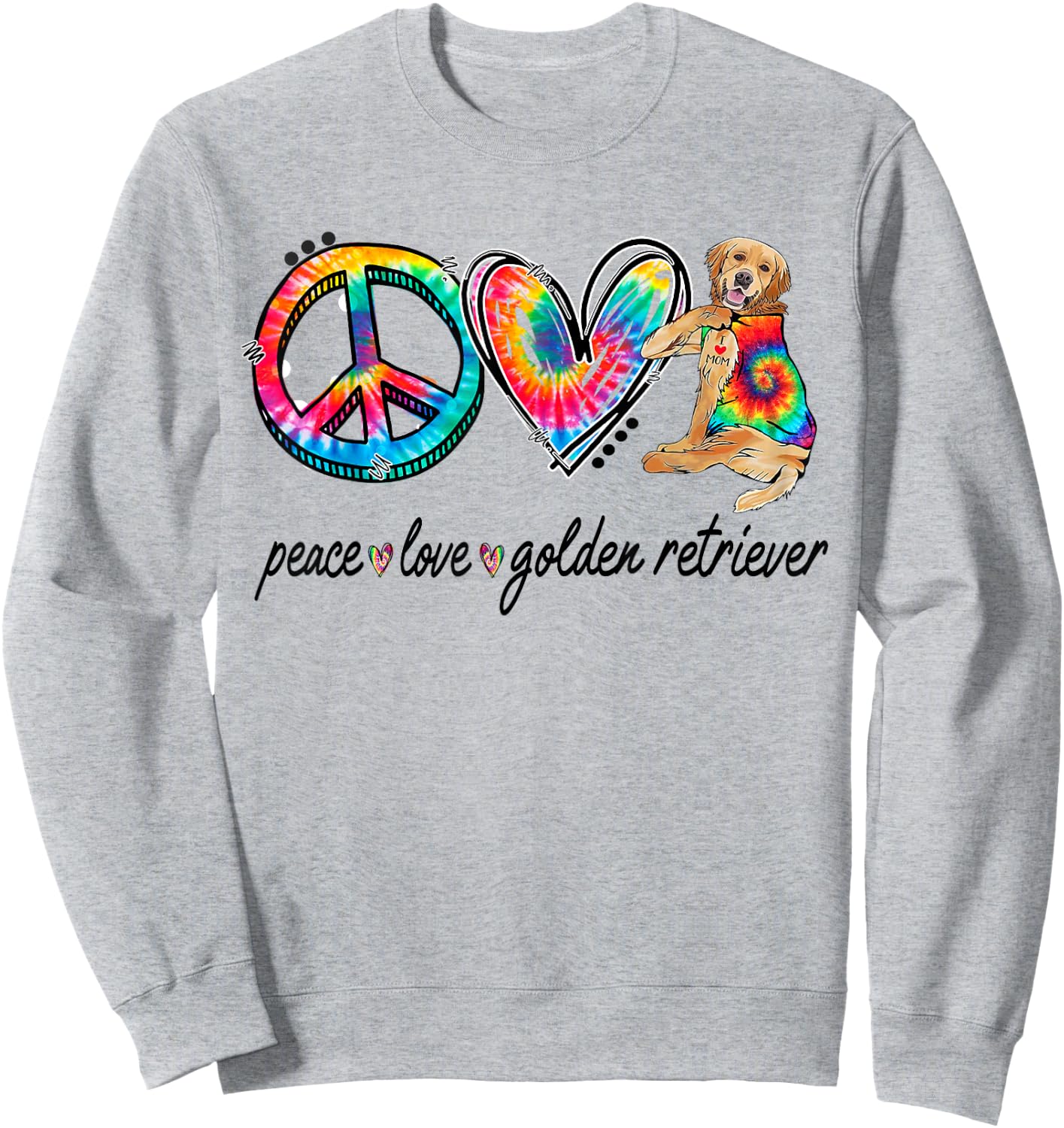 Peace Love Golden Retriever Tie Dye Rainbow Dog Lover Men Women Girls Kids Sweatshirt - Sweatshirt | Ash