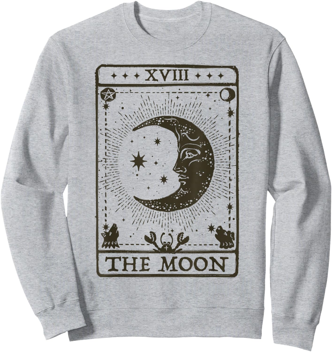 Trendy The Moon Graphic Black White Tarot Card Sweatshirt - Sweatshirt | Ash