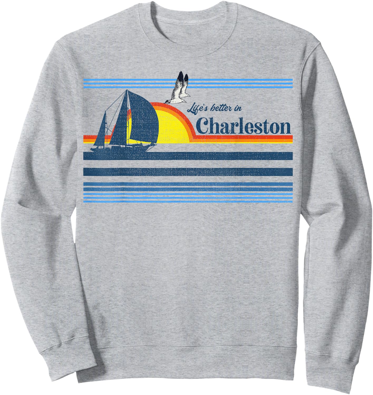 Charleston SC South Carolina Gift Beach Retro Vintage Sunset Sweatshirt - Sweatshirt | Ash