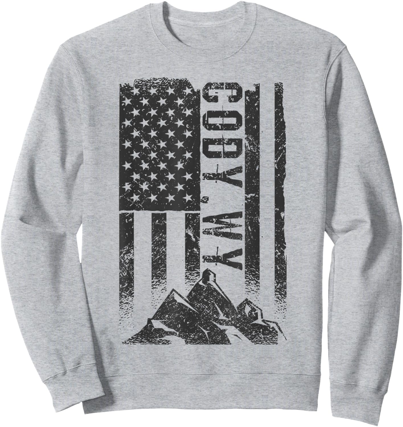 American Flag Patriotic Cody Wyoming Mountains Sweatshirt - Sweatshirt | Ash