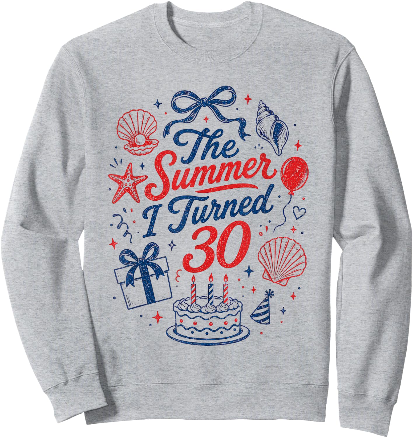 30th Birthday Girl Coastal Bow Seashell Summer I Turned 30 Sweatshirt - Sweatshirt | Ash