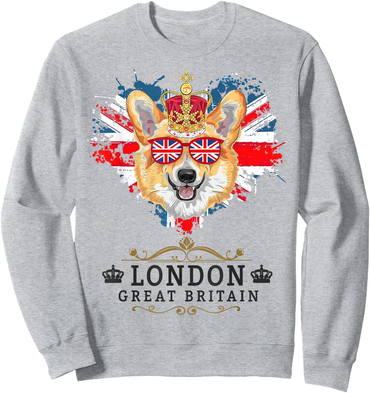 London Idea For Kids With Union Jack Flag Of England & Corgi Sweatshirt - Sweatshirt | Ash