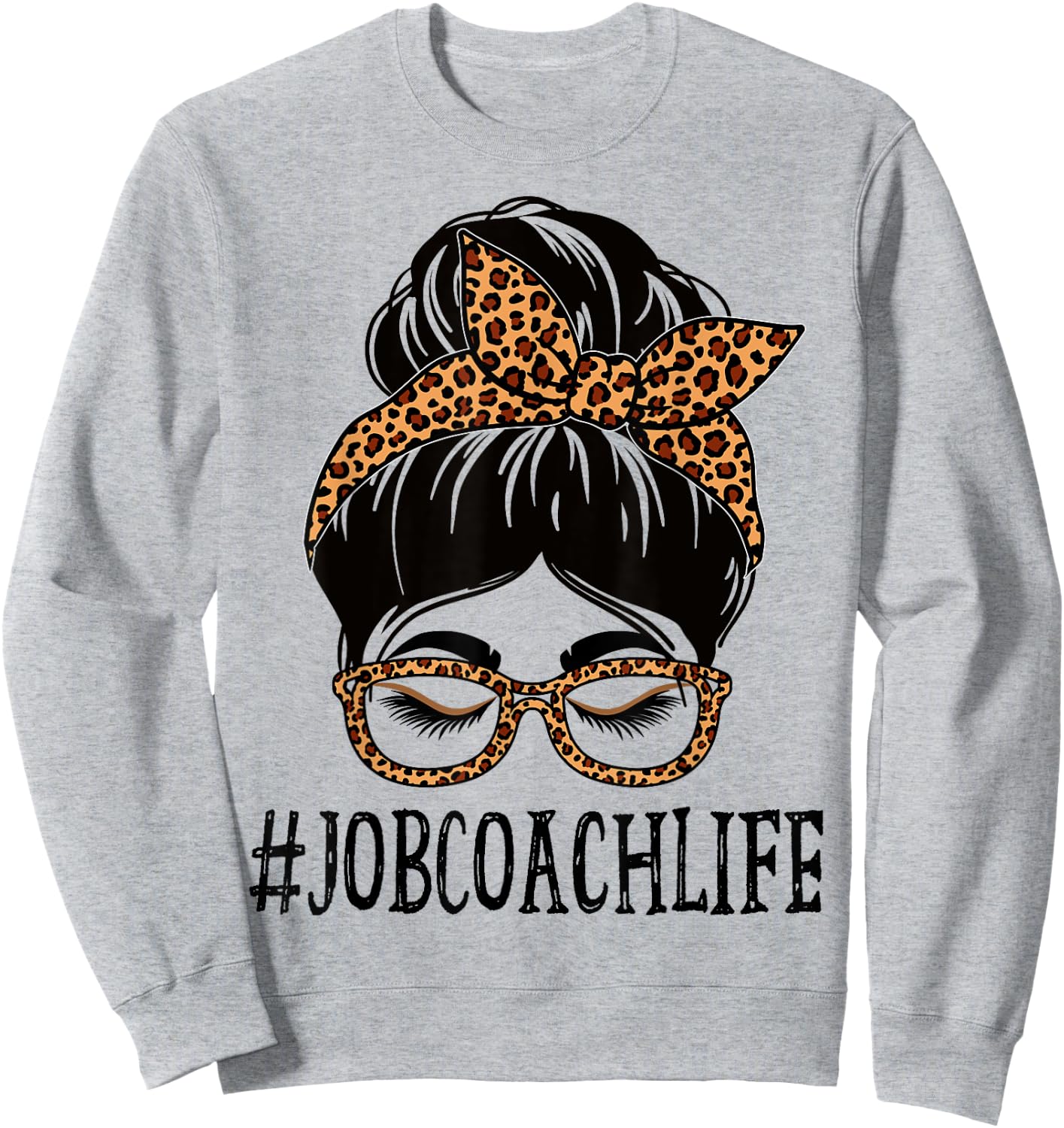 Job Coach Leopard Messy Bun Women Back To School Sweatshirt - Sweatshirt | Ash