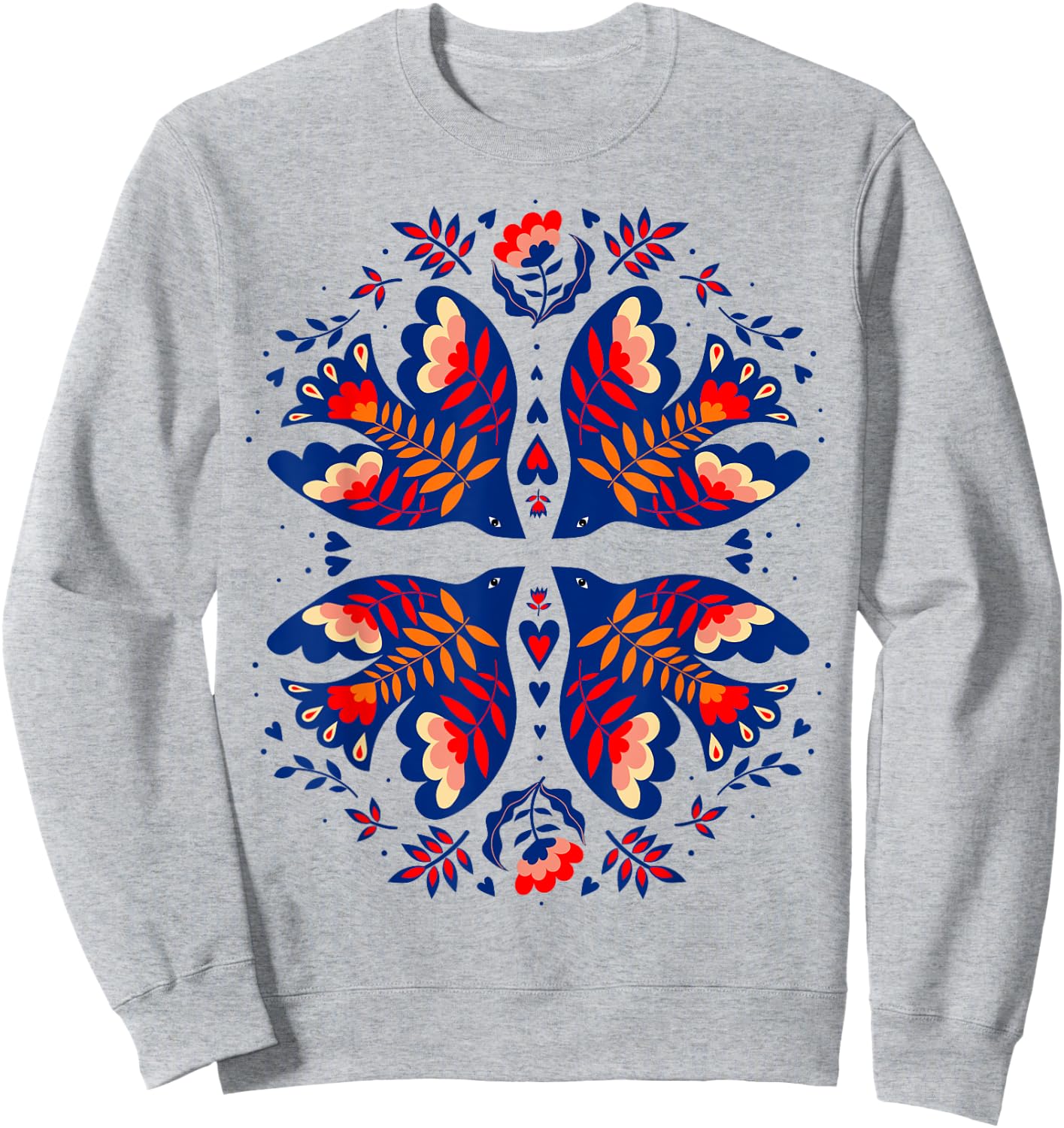 Free Ukraine Folk Art Flowers Birds Hearts Vyshywanka Style Sweatshirt - Sweatshirt | Ash