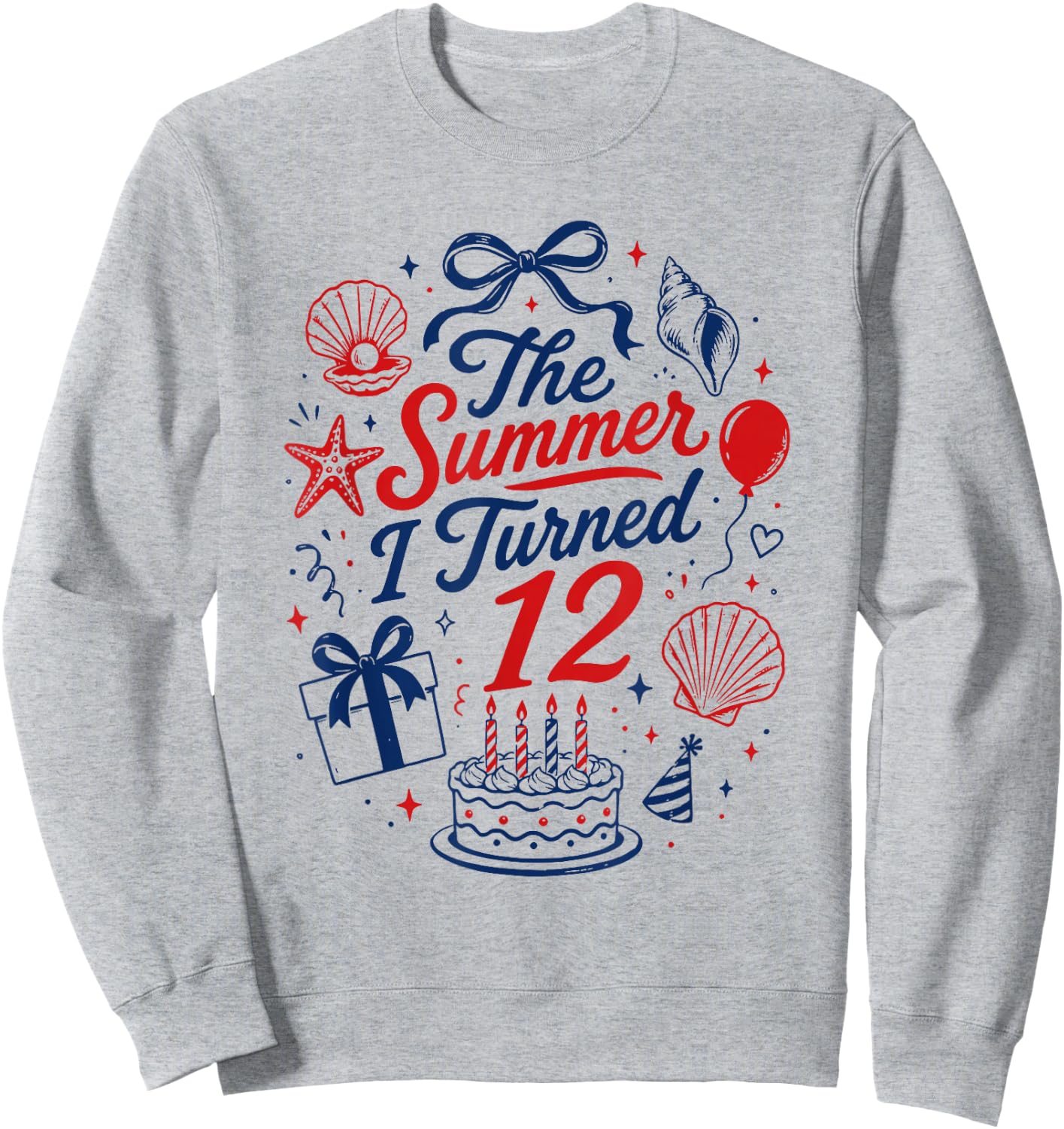 12th Birthday Girl Coastal Bow Seashell Summer I Turned 12 Sweatshirt - Sweatshirt | Ash