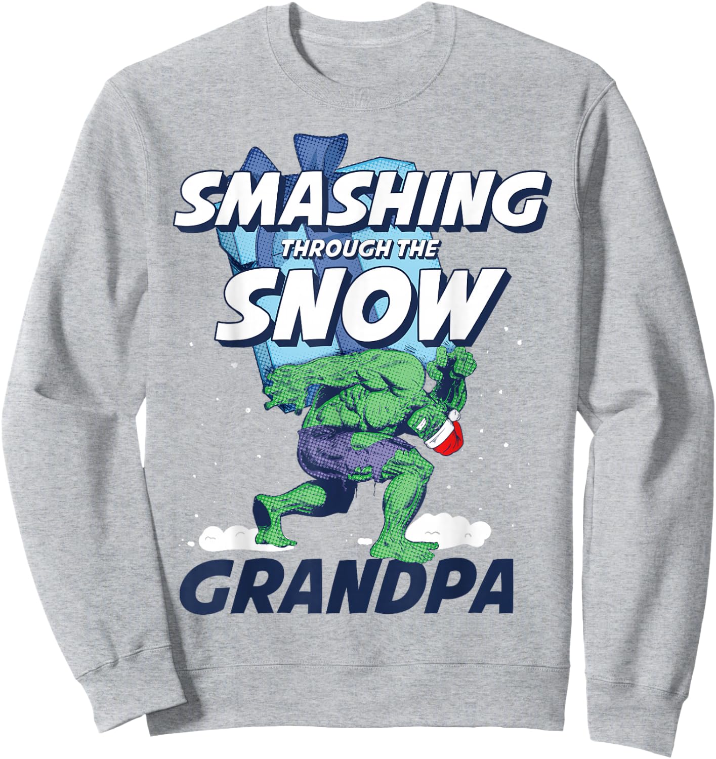 Marvel Hulk Smashing Snow Christmas Grandpa Sweatshirt - Sweatshirt | Ash