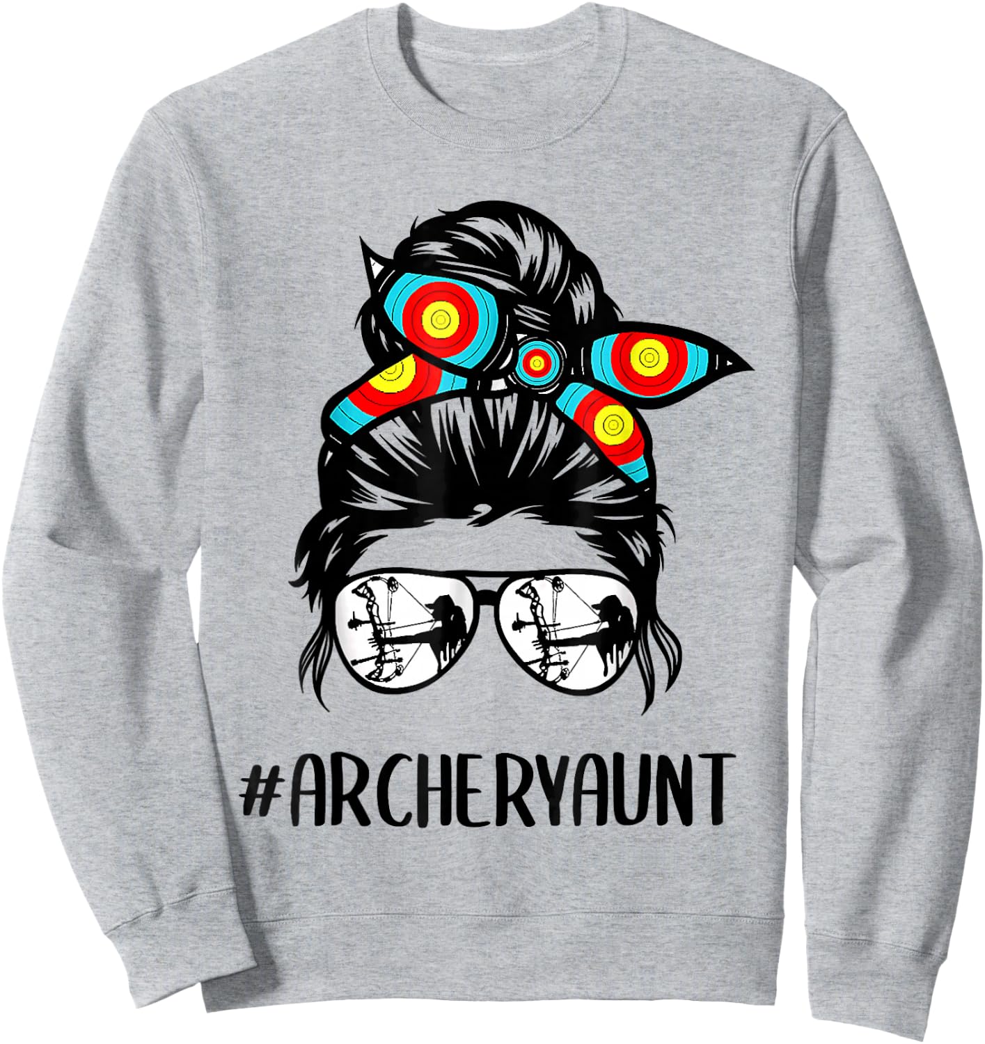 Archery Aunt Life Messy Bun Hair Glasses Mother's Day Sweatshirt - Sweatshirt | Ash