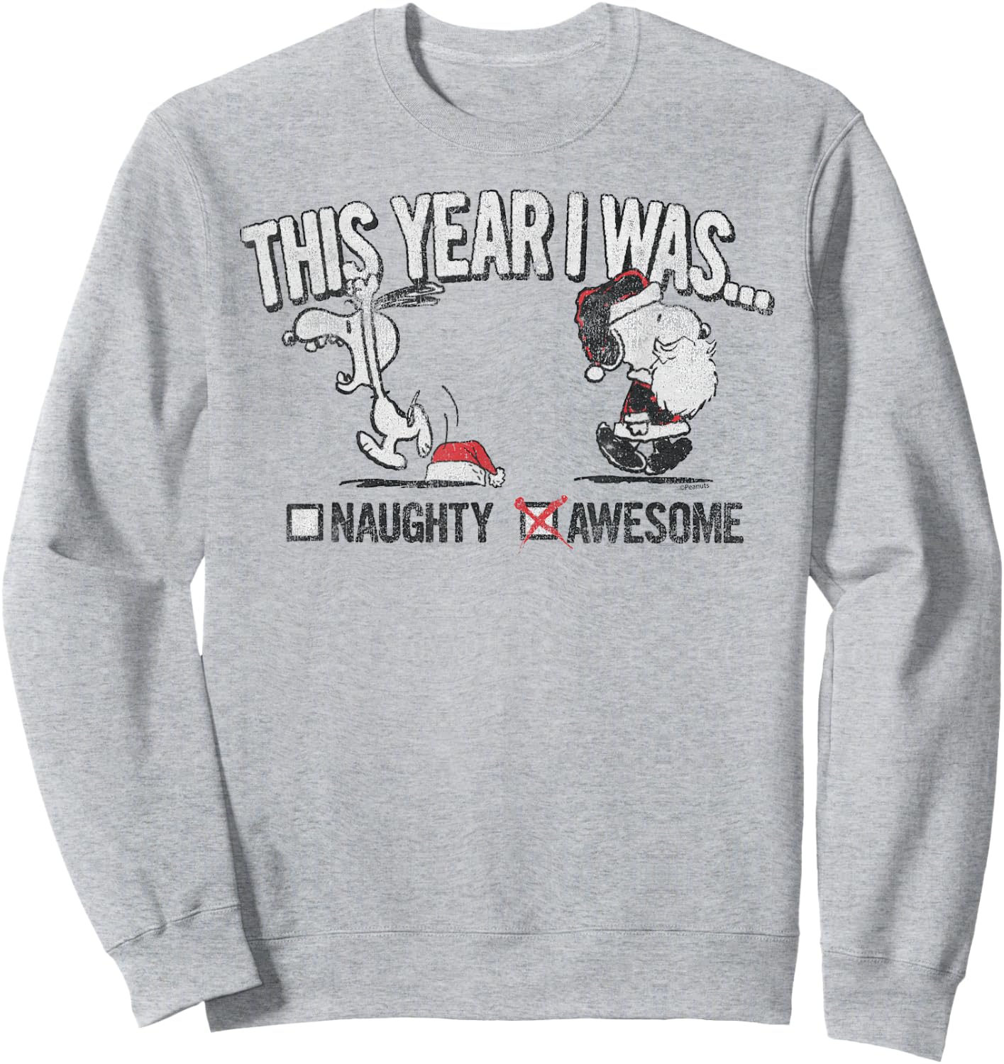 Peanuts Snoopy Naughty Awesome Christmas Sweatshirt - Sweatshirt | Ash