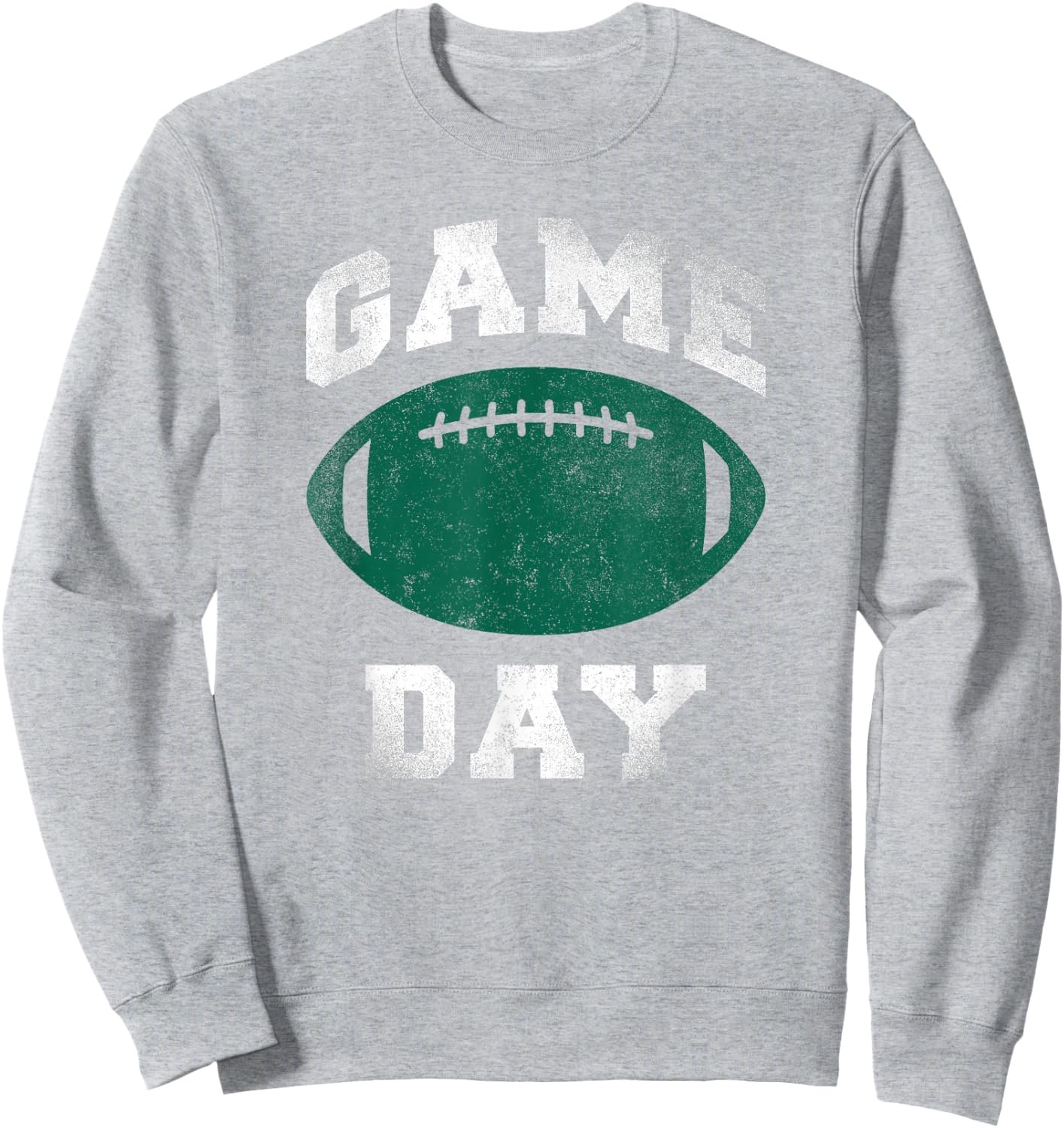 Game Day Distressed Green and White Funny Football Season Sweatshirt - Sweatshirt | Ash