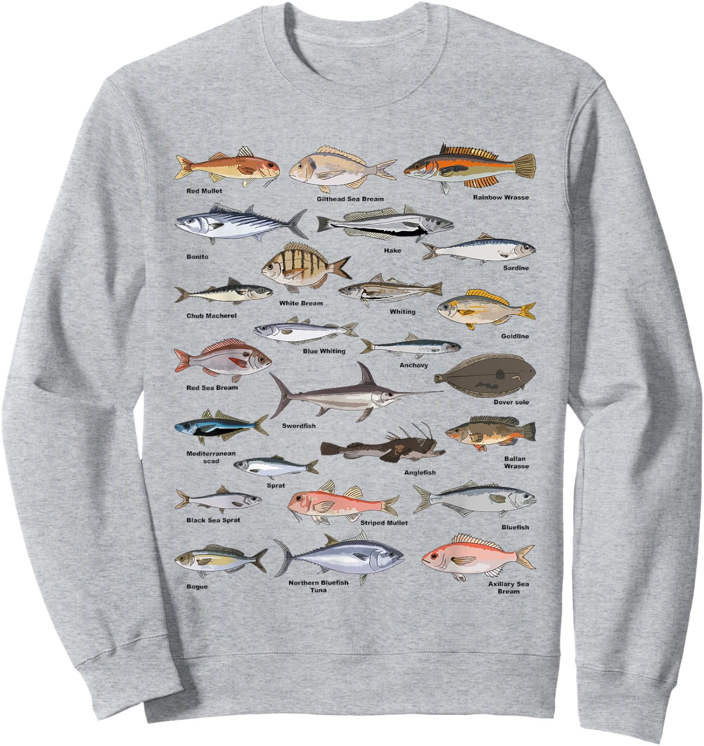 Vintage Fish Identification Chart Fishing Sweatshirt - Sweatshirt | Ash