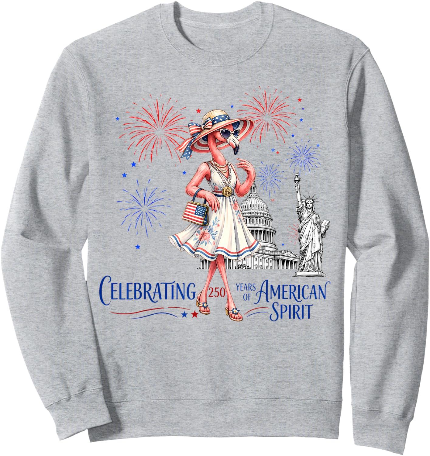 Patriotic Flamingo 250th American 4th of July Women Sweatshirt - Sweatshirt | Ash
