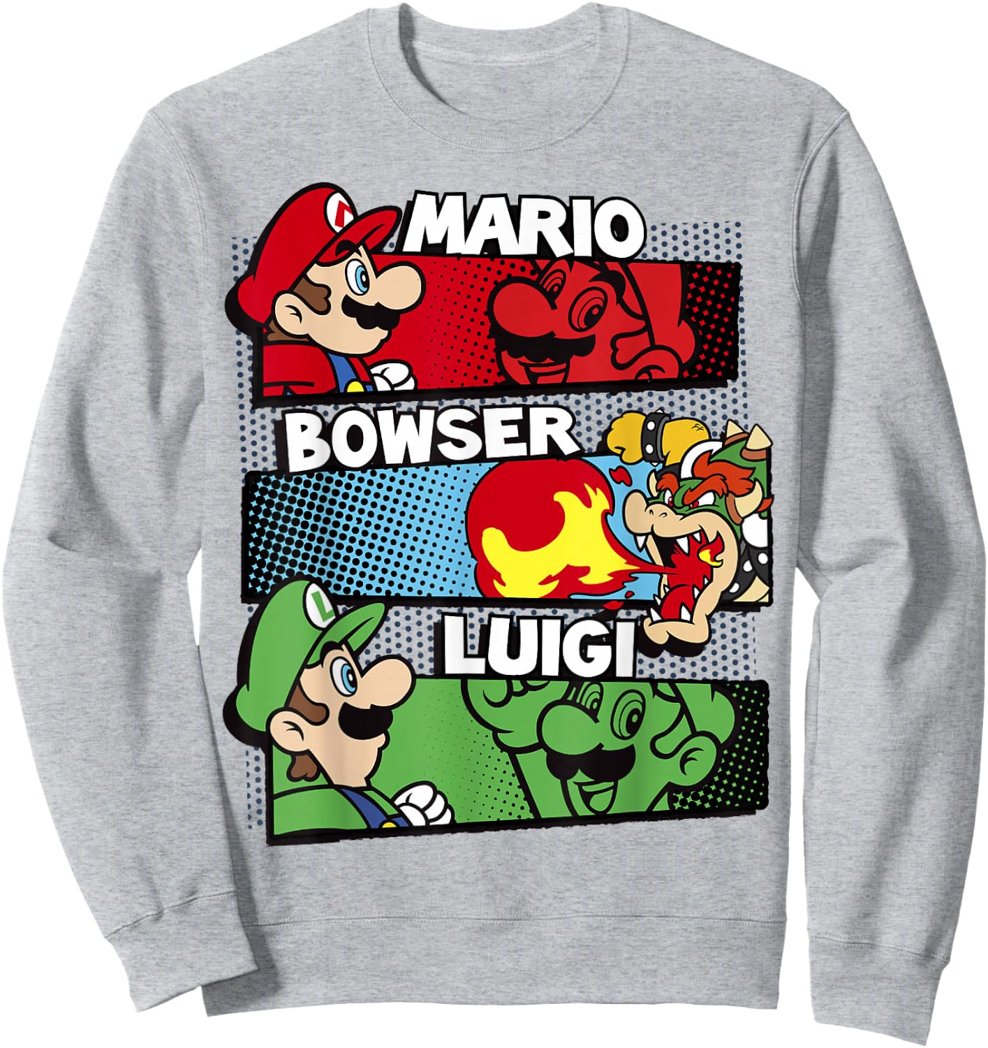 Super Mario Luigi Bowser Panels Group Shot Graphic Sweatshirt - Sweatshirt | Ash