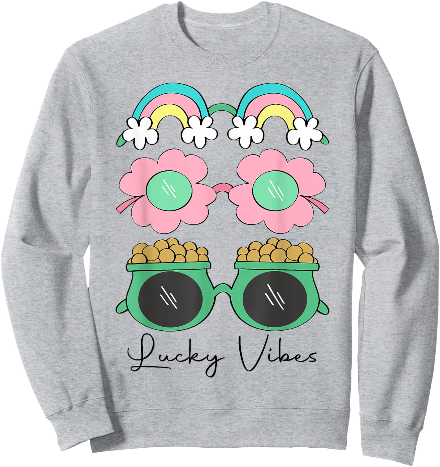 Funny Lucky Vibes Shamrock Women Retro Happy St Patricks Day Sweatshirt - Sweatshirt | Ash