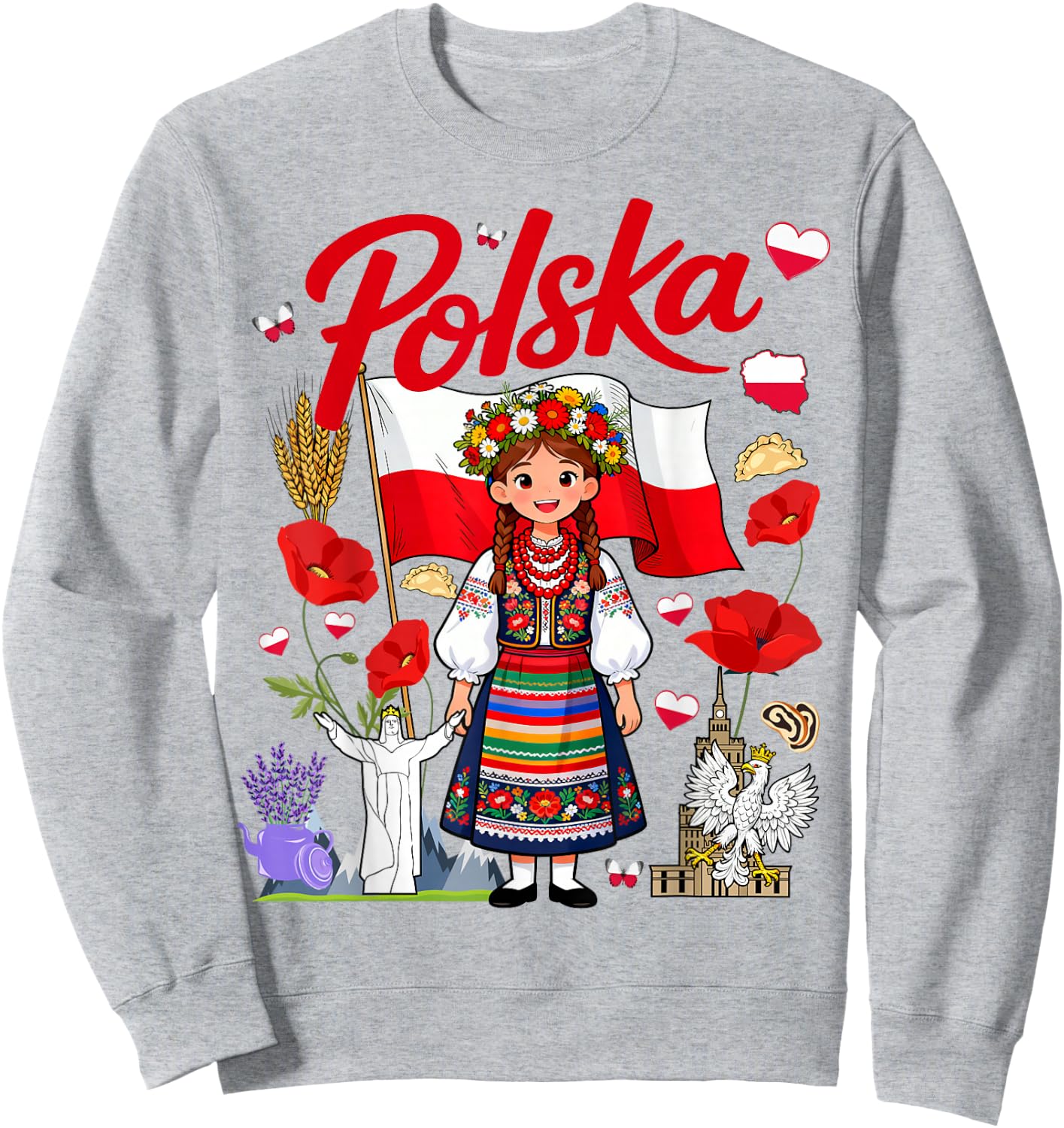 Polish Flag Outfit Idea Polska Poland Folk Flowers Sweatshirt - Sweatshirt | Ash