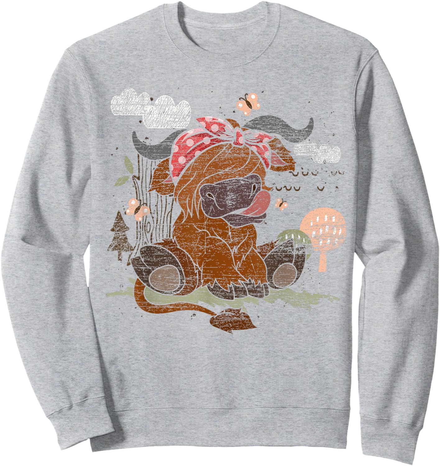 Funny Scottish Farmer Farm Animal Bandana Cute Highland Cow Sweatshirt - Sweatshirt | Ash