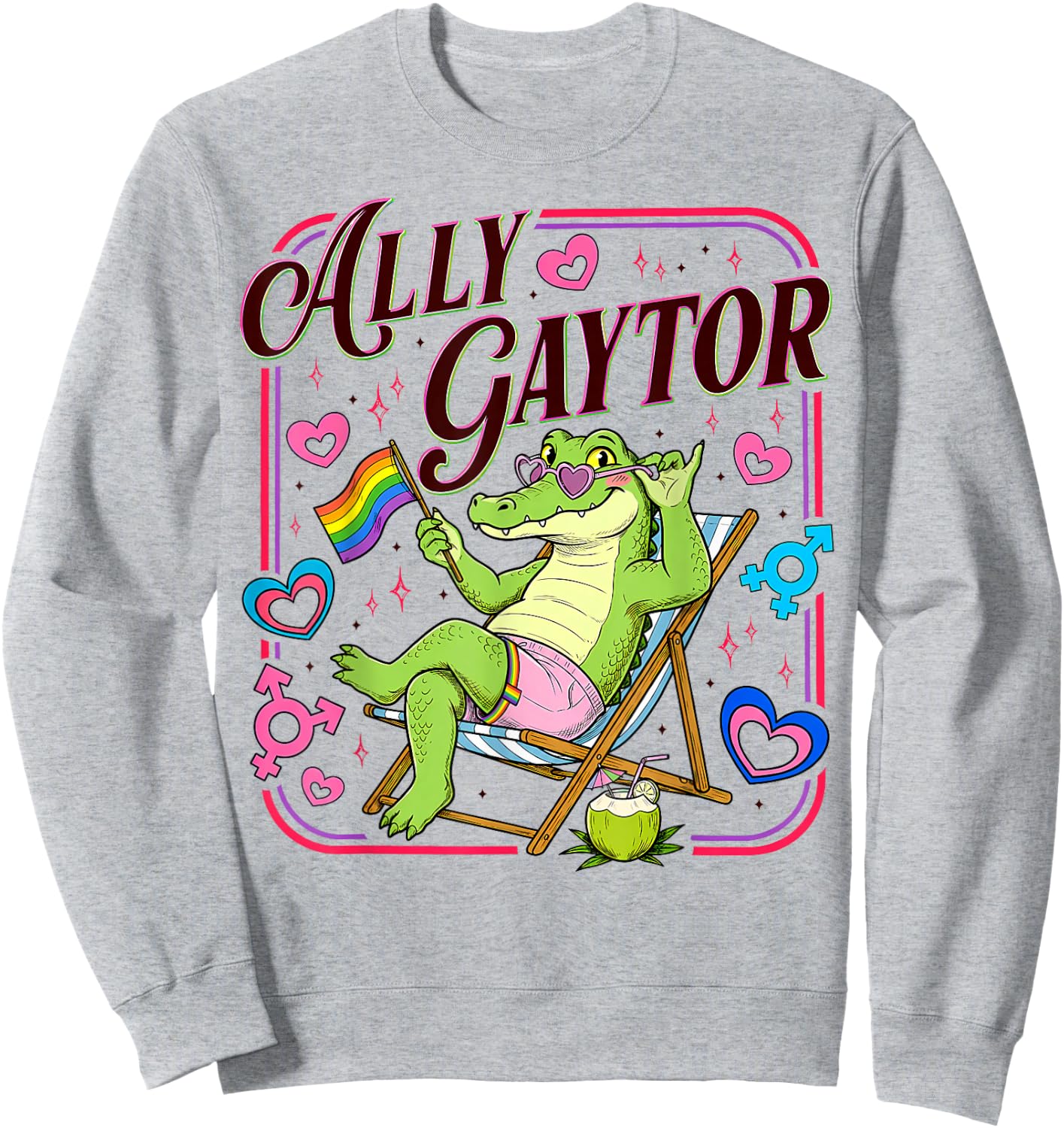 Ally Gator Pride LGBT Rainbow Flag Funny Alligator Men Women Sweatshirt - Sweatshirt | Ash