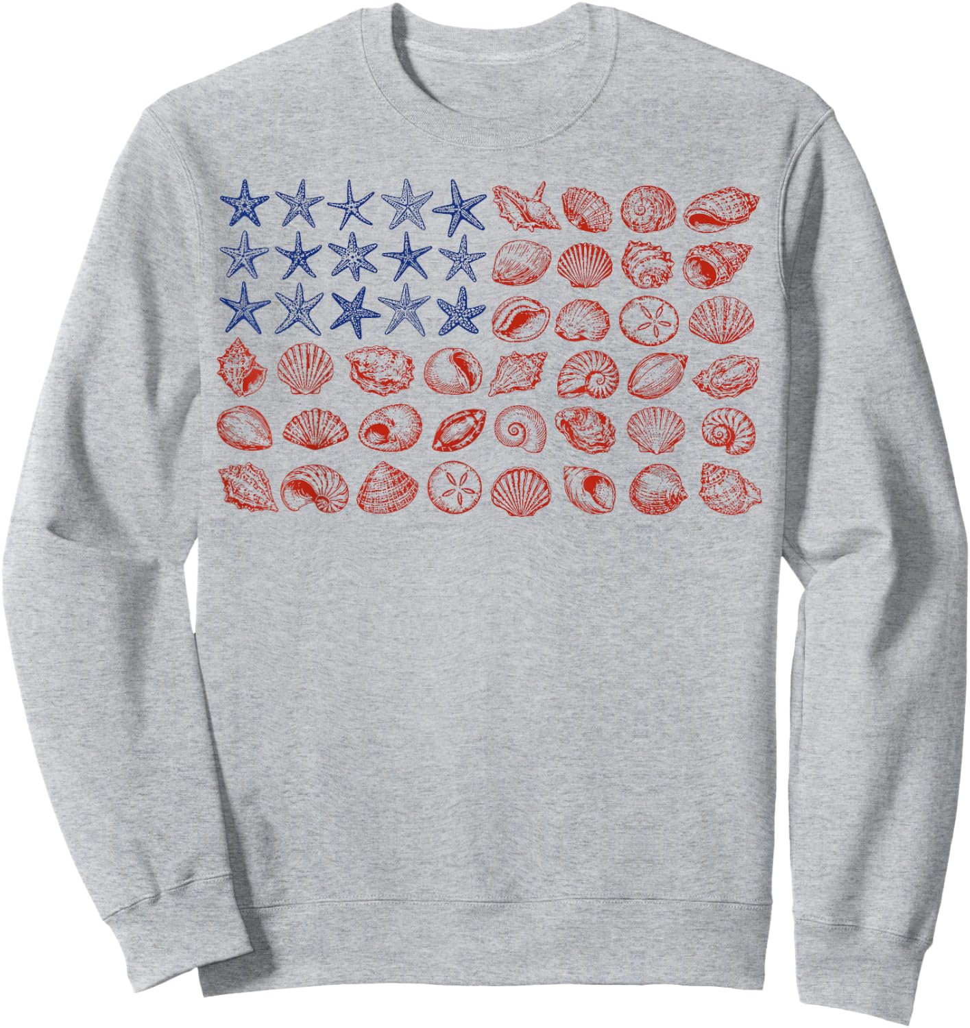 Seashell USA Flag 4th of July Women Kids Summer Sweatshirt - Sweatshirt | Ash