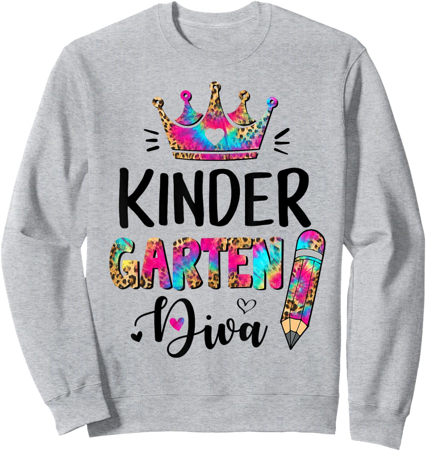 Crush Kindergarten Diva Leopard Tie Dye Back to School Kids Sweatshirt - Sweatshirt | Ash